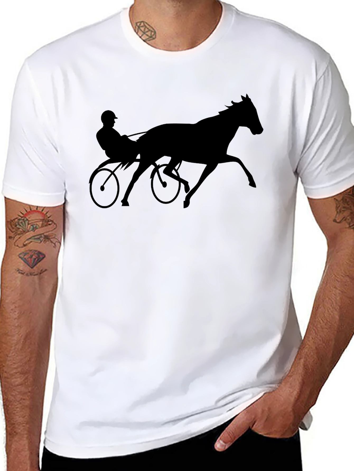 Black Horse Racing Silhouette Black T-Shirt view 8