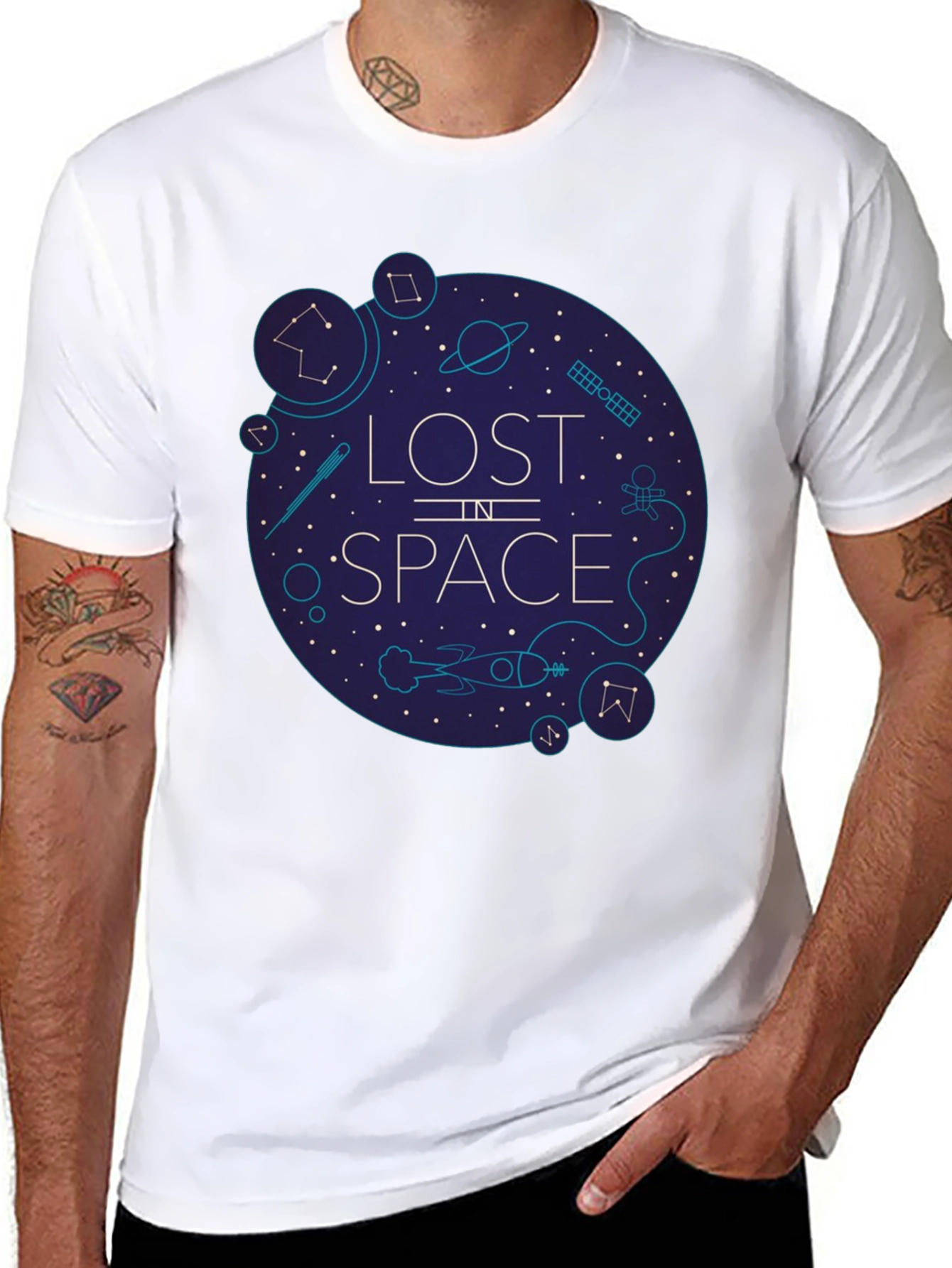Black Lost in Space Graphic Tee - Black Cotton Blend view 8