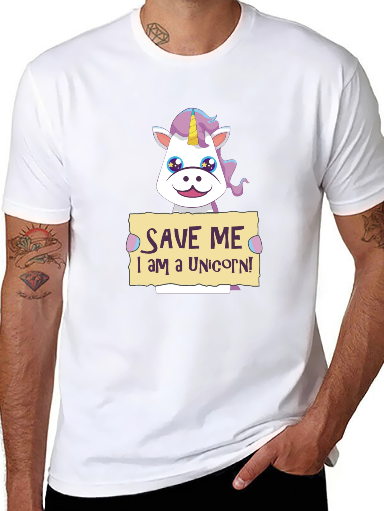 Black Save Me Unicorn T-Shirt - Novelty Graphic Tee view 8