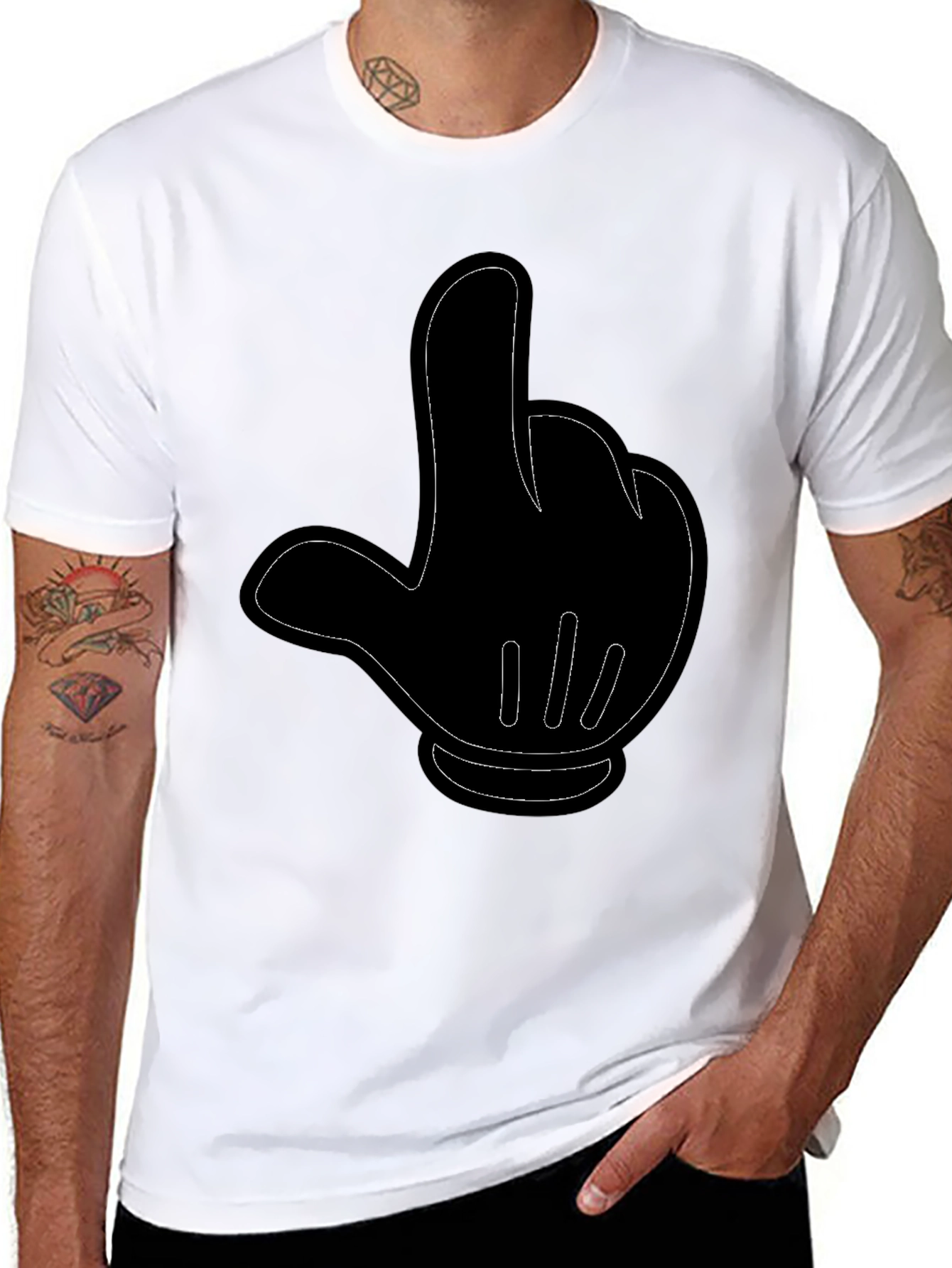 Black Cartoon Hand Gesture Black T-Shirt view 8
