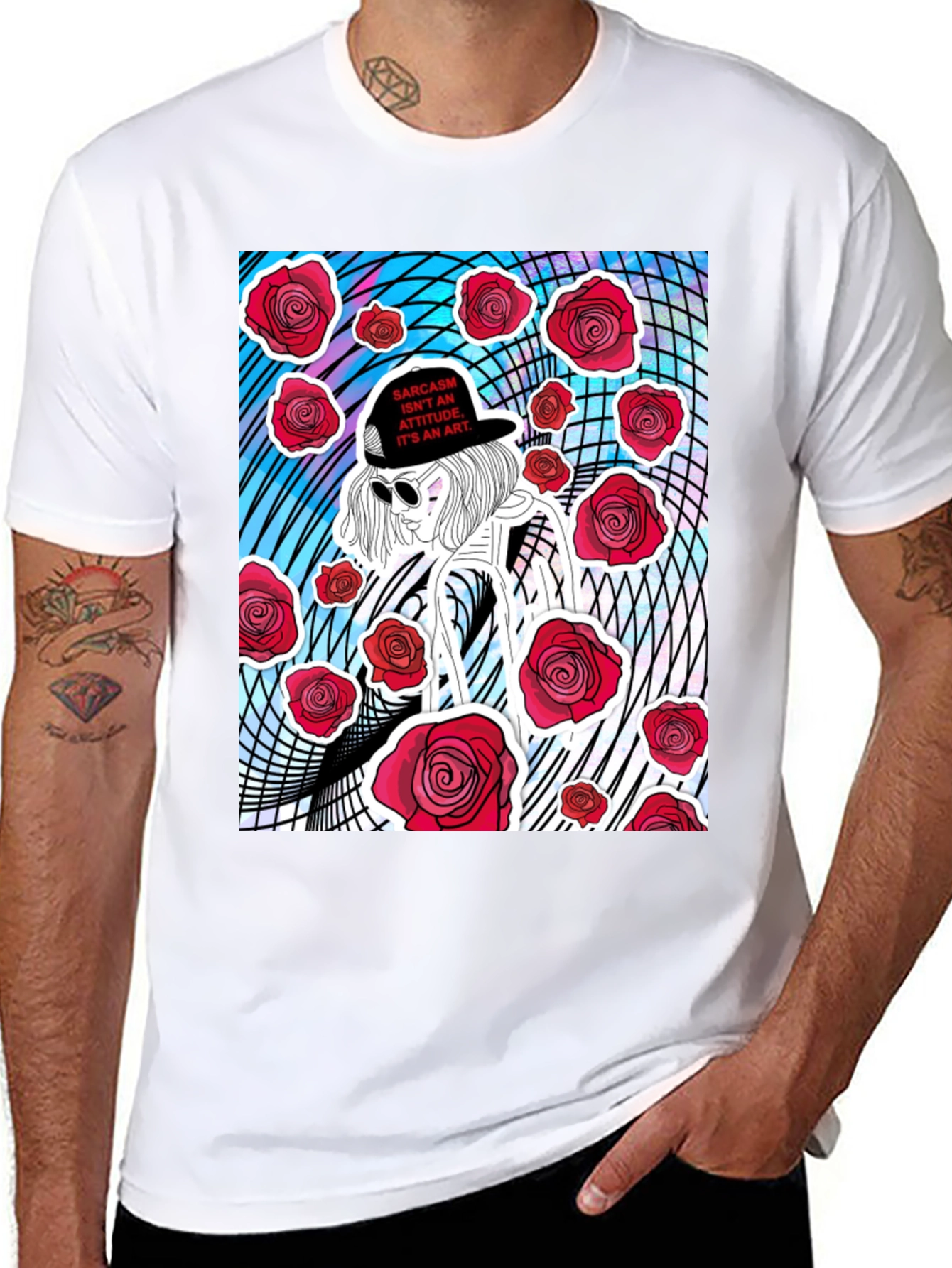 Black Edgy Rose Graphic Tee - Sarcasm Art view 8