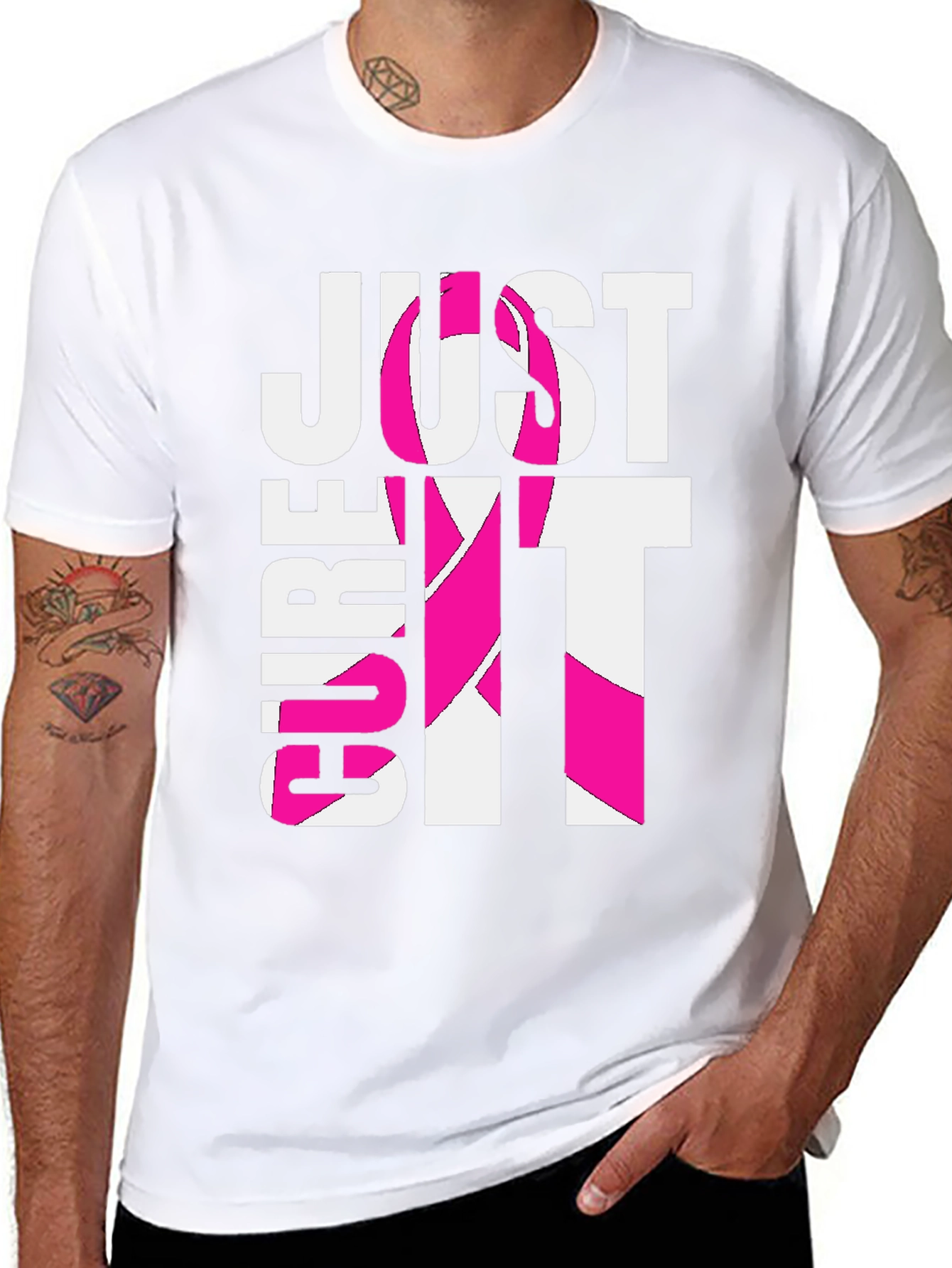 Black Just Cure It T-Shirt - Breast Cancer Awareness Tee view 8