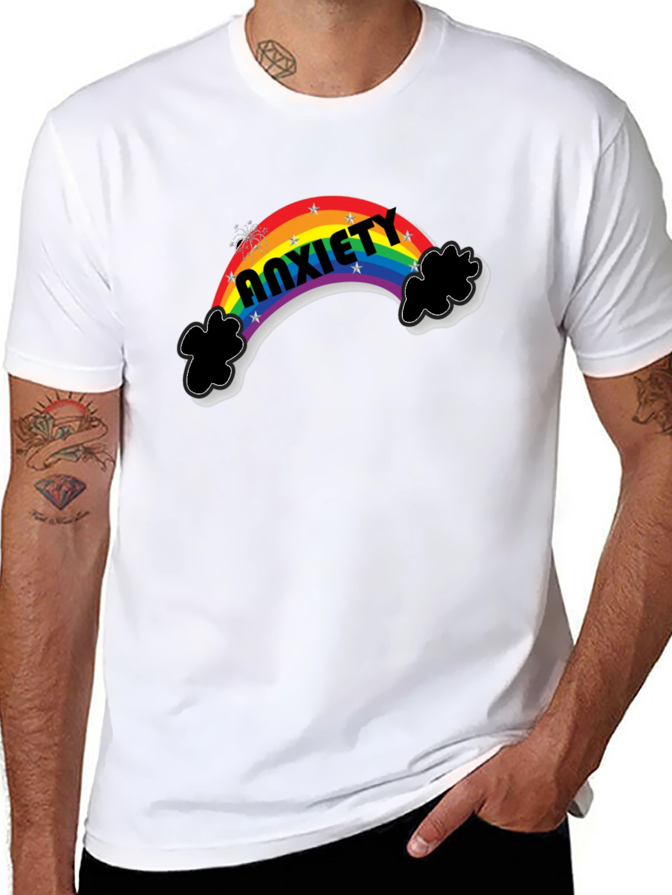 Black Anxiety Rainbow Graphic Tee - Black Cotton T-Shirt view 8