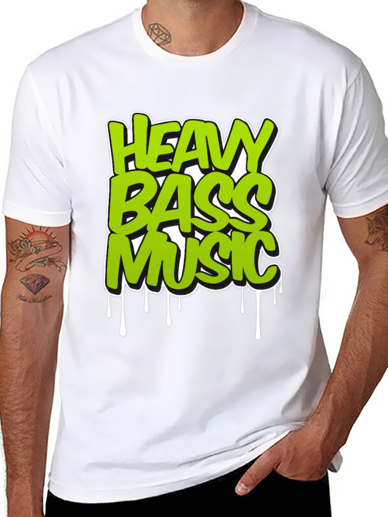 Black Heavy Bass Music T-Shirt - Unique Graphic Design view 8