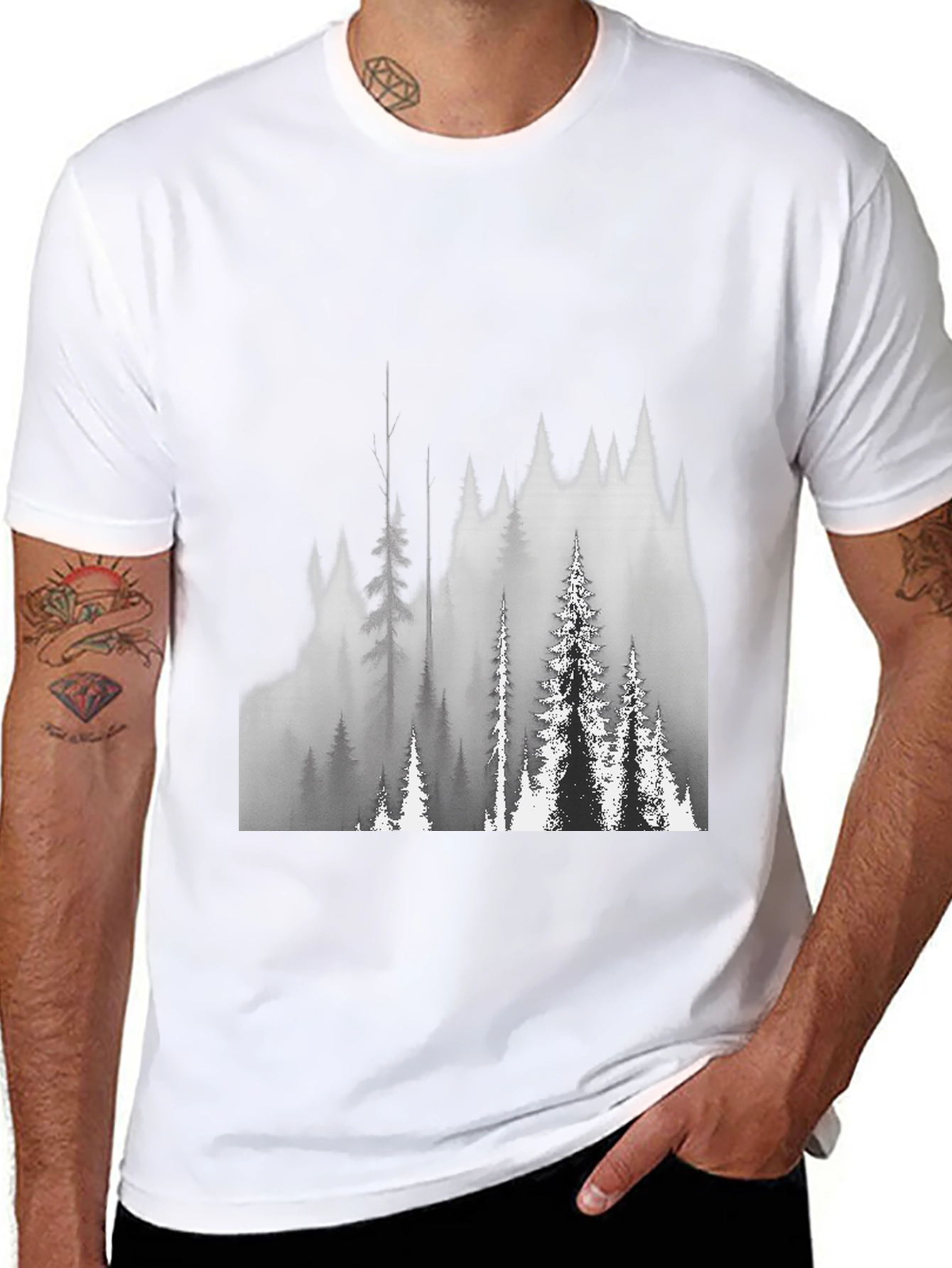 Black Black T-Shirt with Forest Graphic view 8