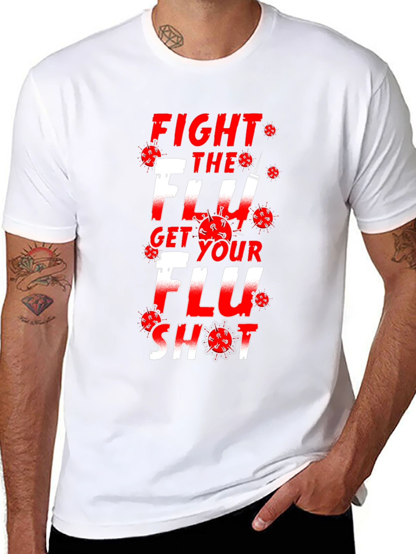 Black Fight the Flu Get Your Flu Shot Graphic T-Shirt view 8