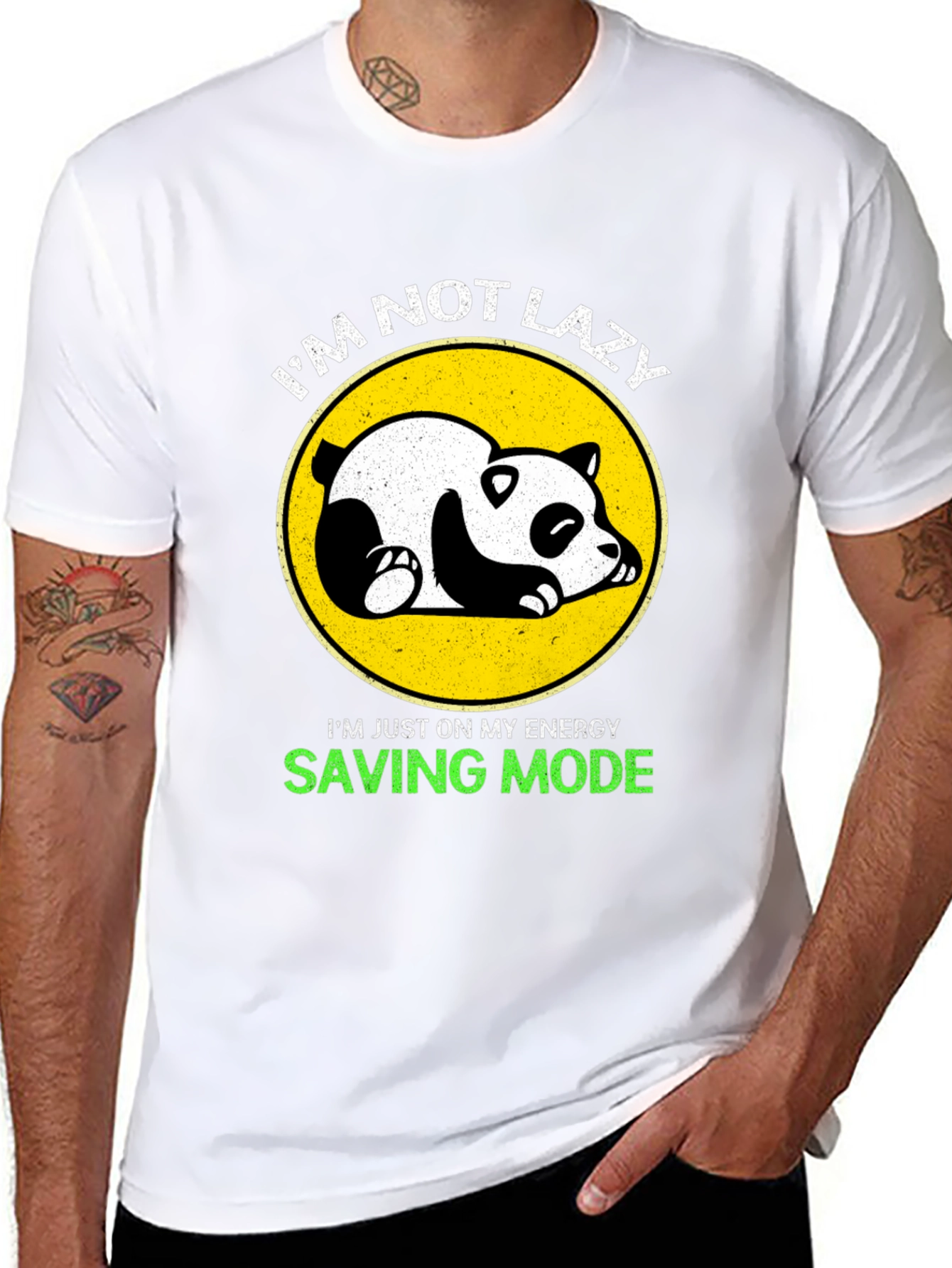 Black Lazy Panda Energy Saving Mode Black T-Shirt view 8