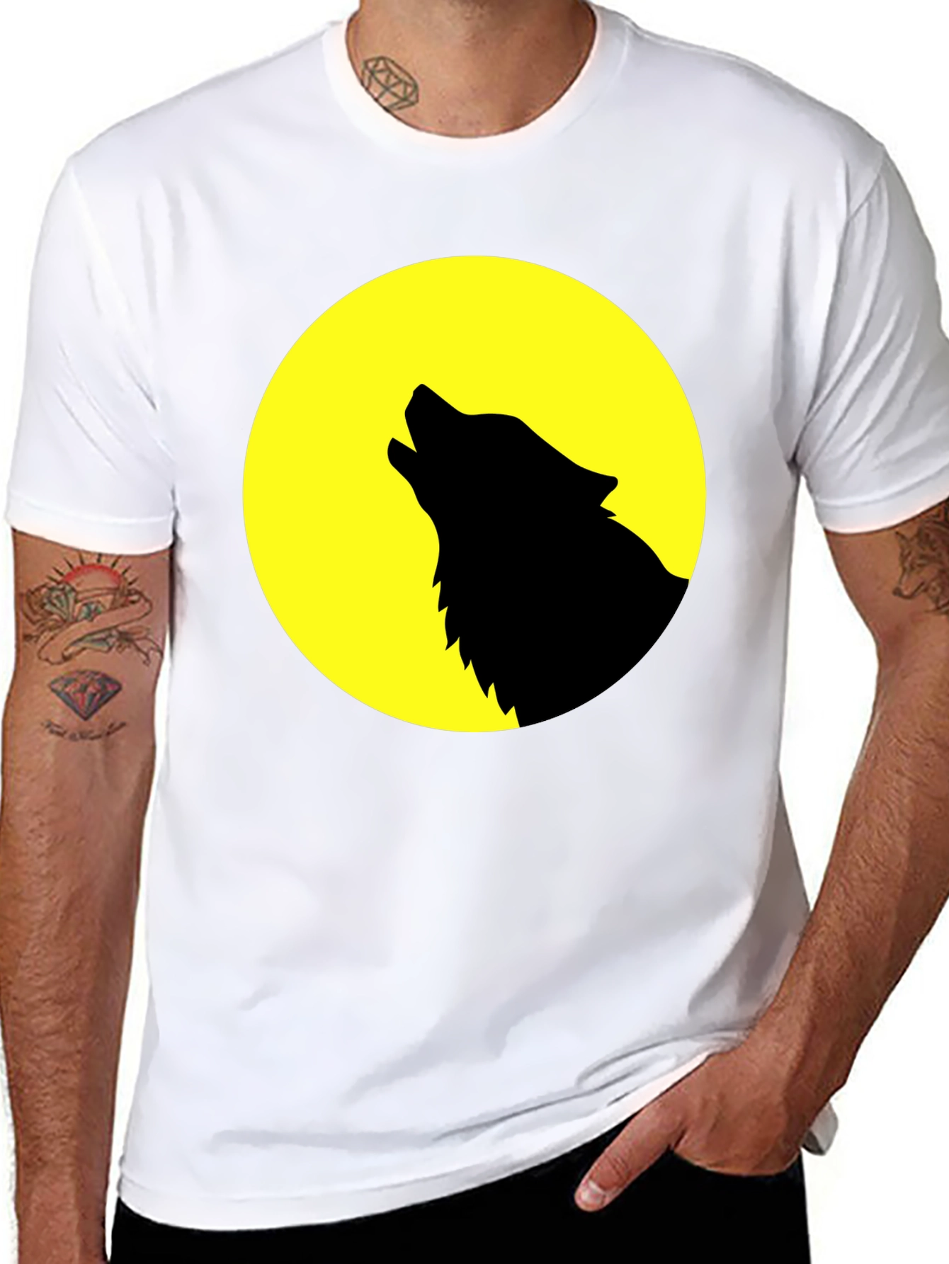Black Wolf Howling at Moon Graphic T-Shirt - Black view 8