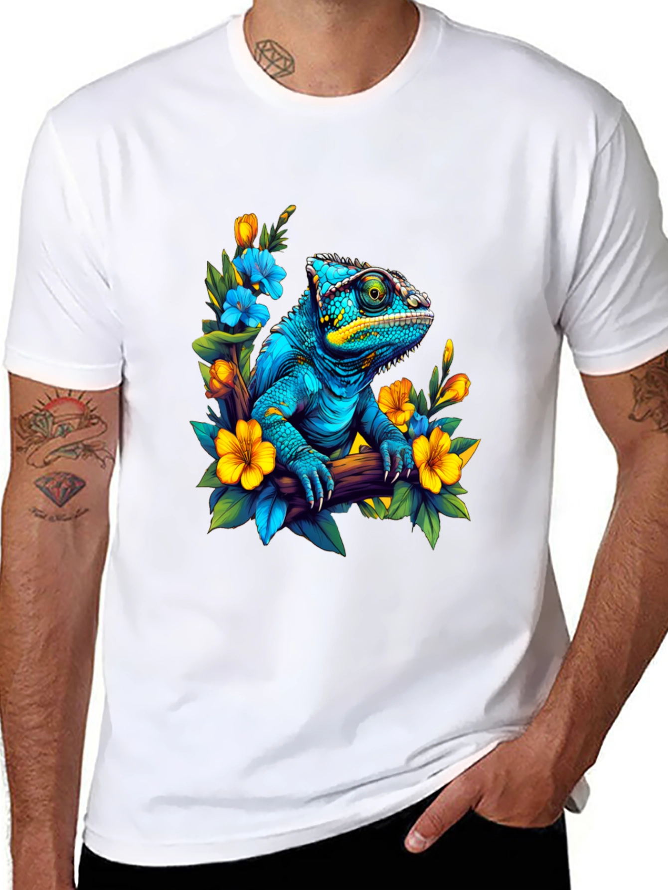 Black Blue Chameleon Floral Graphic Tee view 8