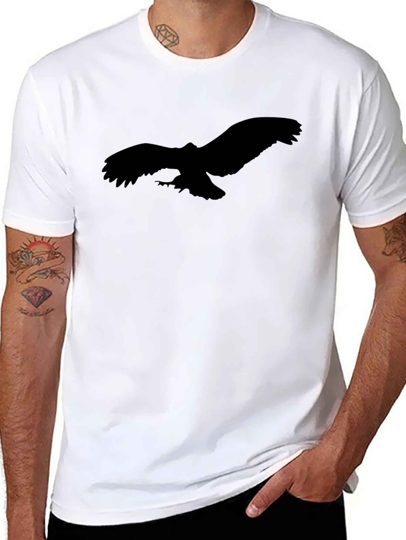 Black Black T-Shirt with Eagle Silhouette Graphic Tee view 8