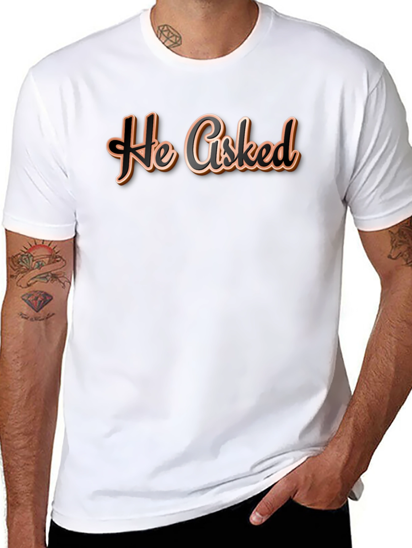 Black He Asked T-Shirt - Casual Wear, Graphic Tee view 8
