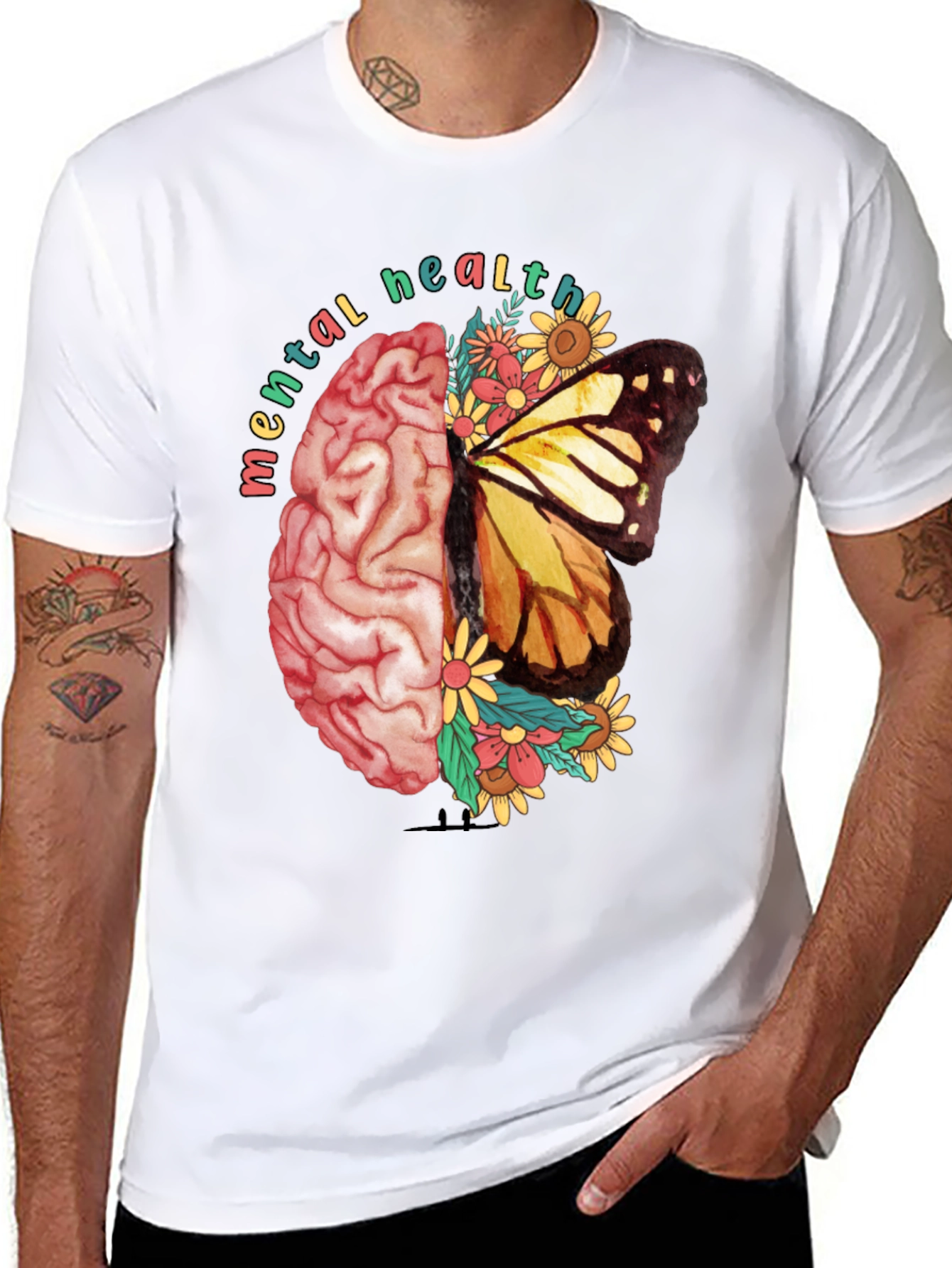 Black Mental Health Butterfly Brain Graphic Tee view 8