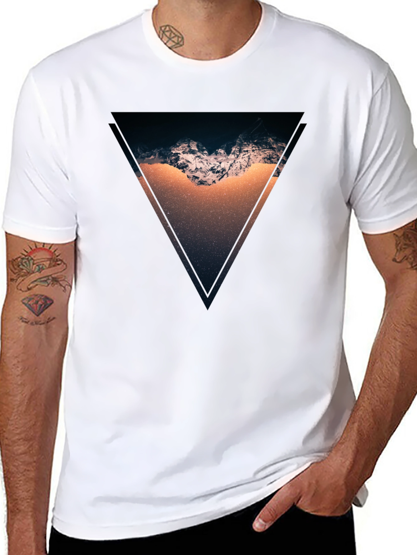 Black Geometric Mountain Scene Black T-Shirt view 8