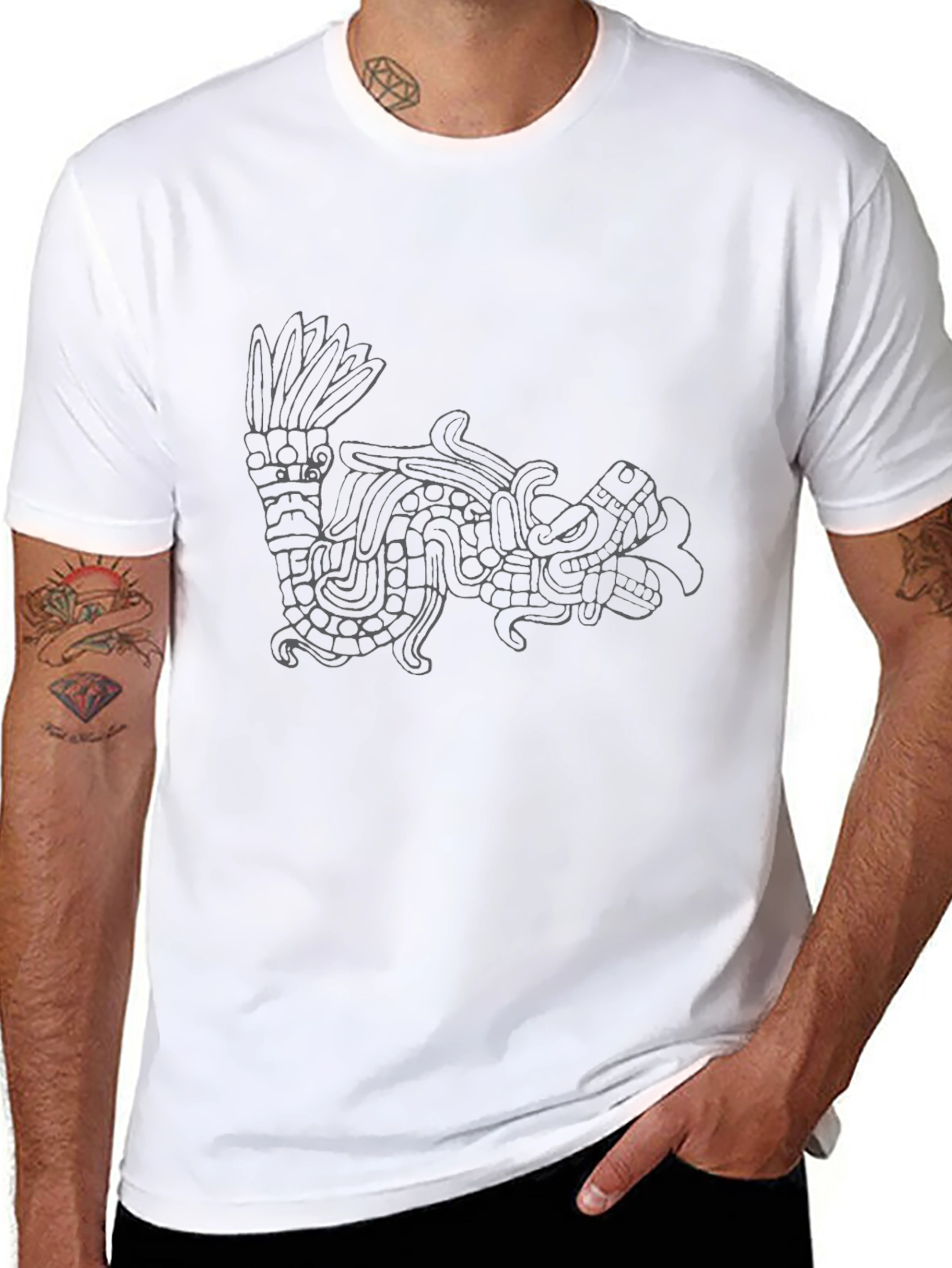 Black Aztec Serpent Graphic Print T-Shirt view 8
