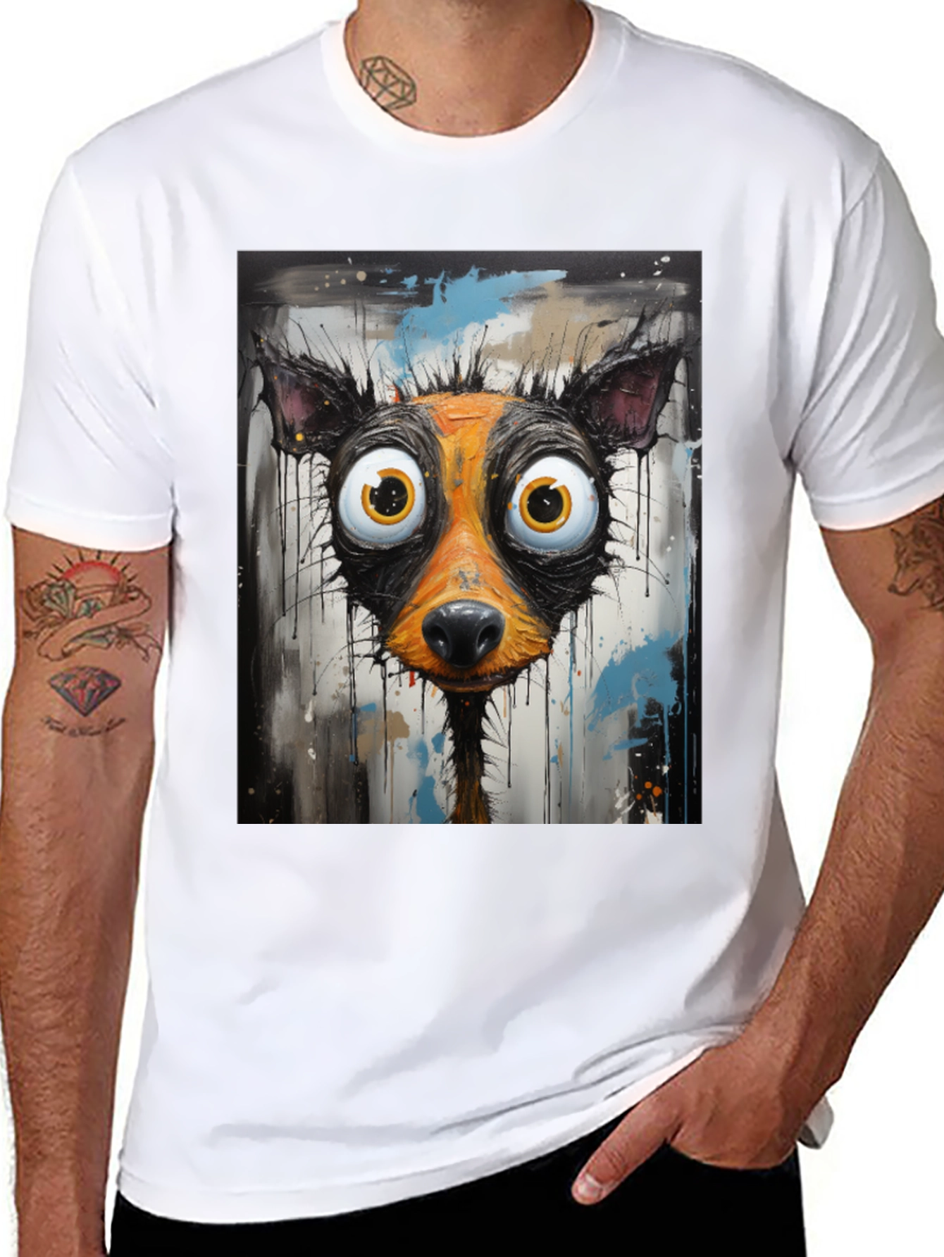 Black Cartoon Dog Graphic Tee - Funky Art Shirt view 8