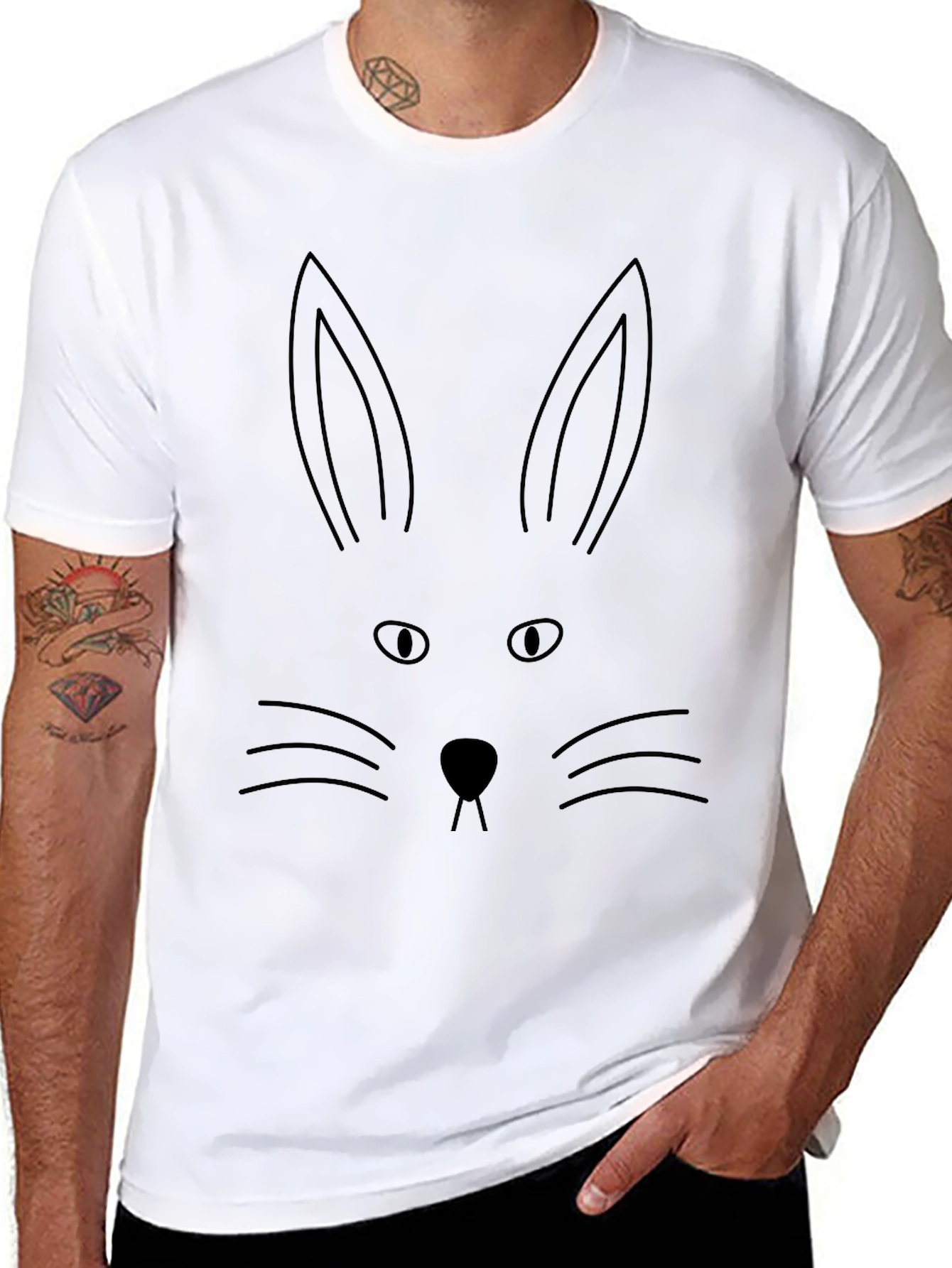 Black Bunny Face Graphic Tee - Black Cotton Blend view 8