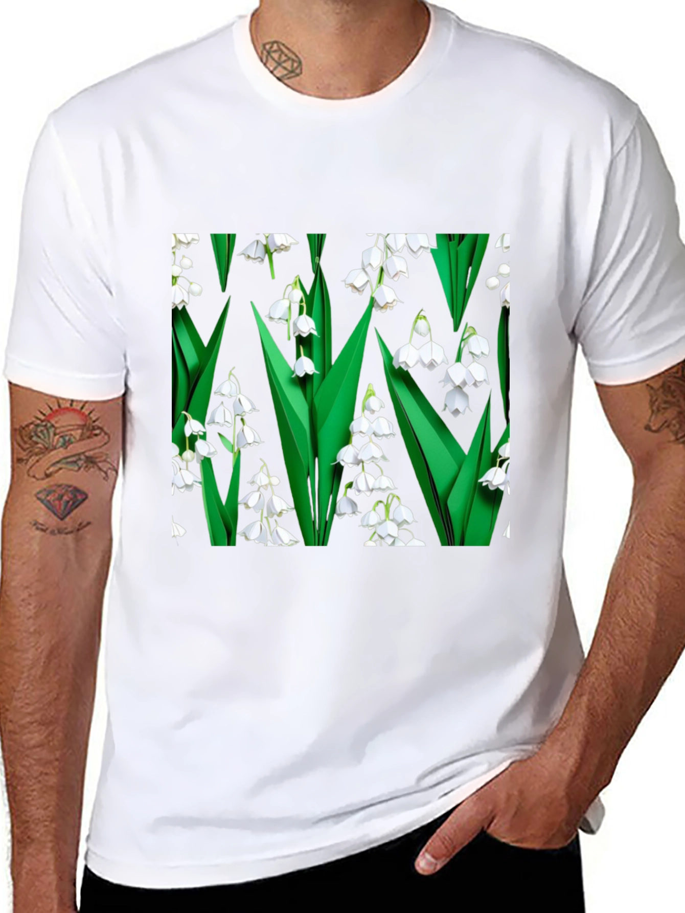 Black Lily of the Valley Print Black T-Shirt view 8