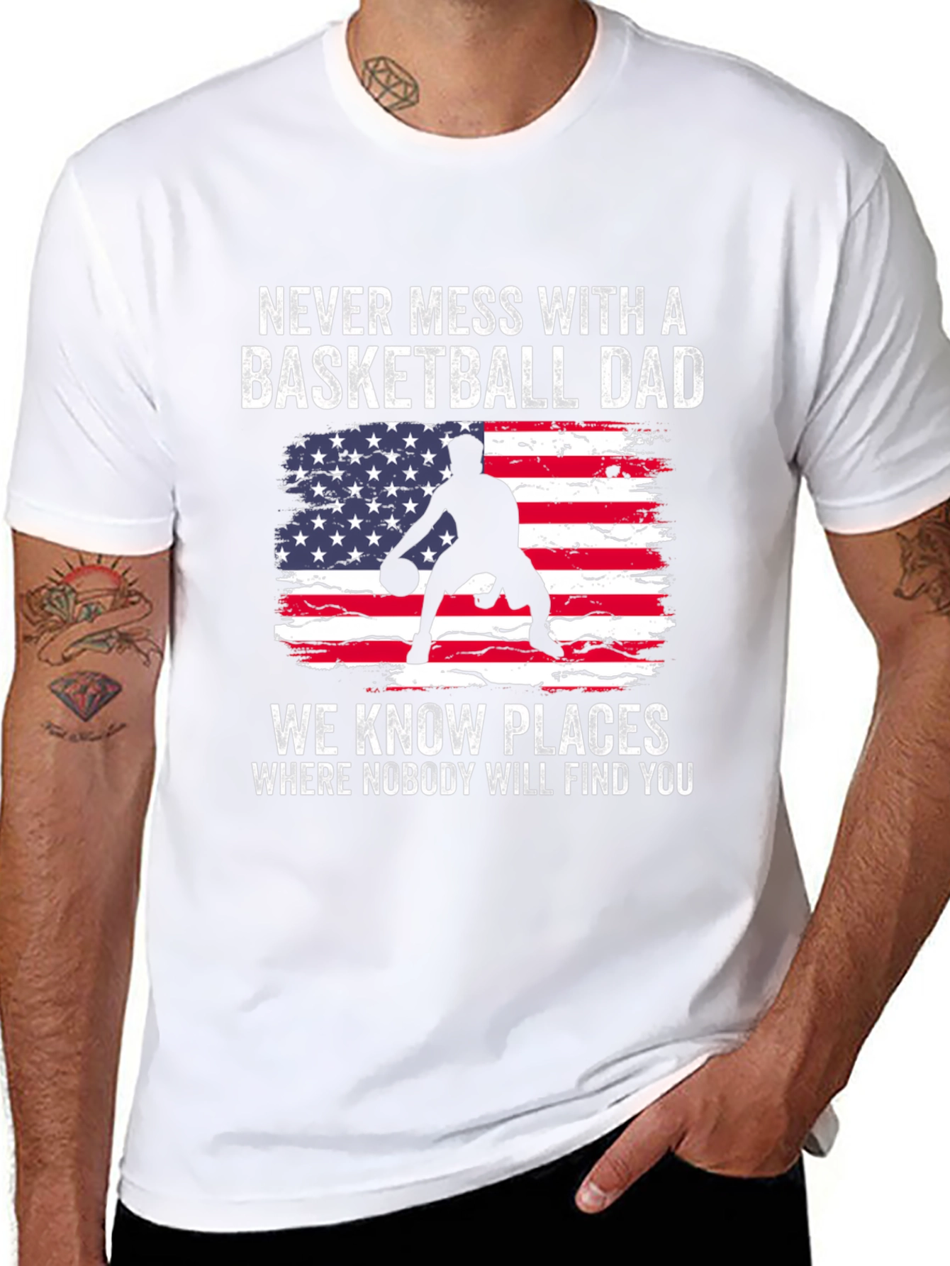 Black Basketball Dad T-Shirt - Patriotic USA Design view 8