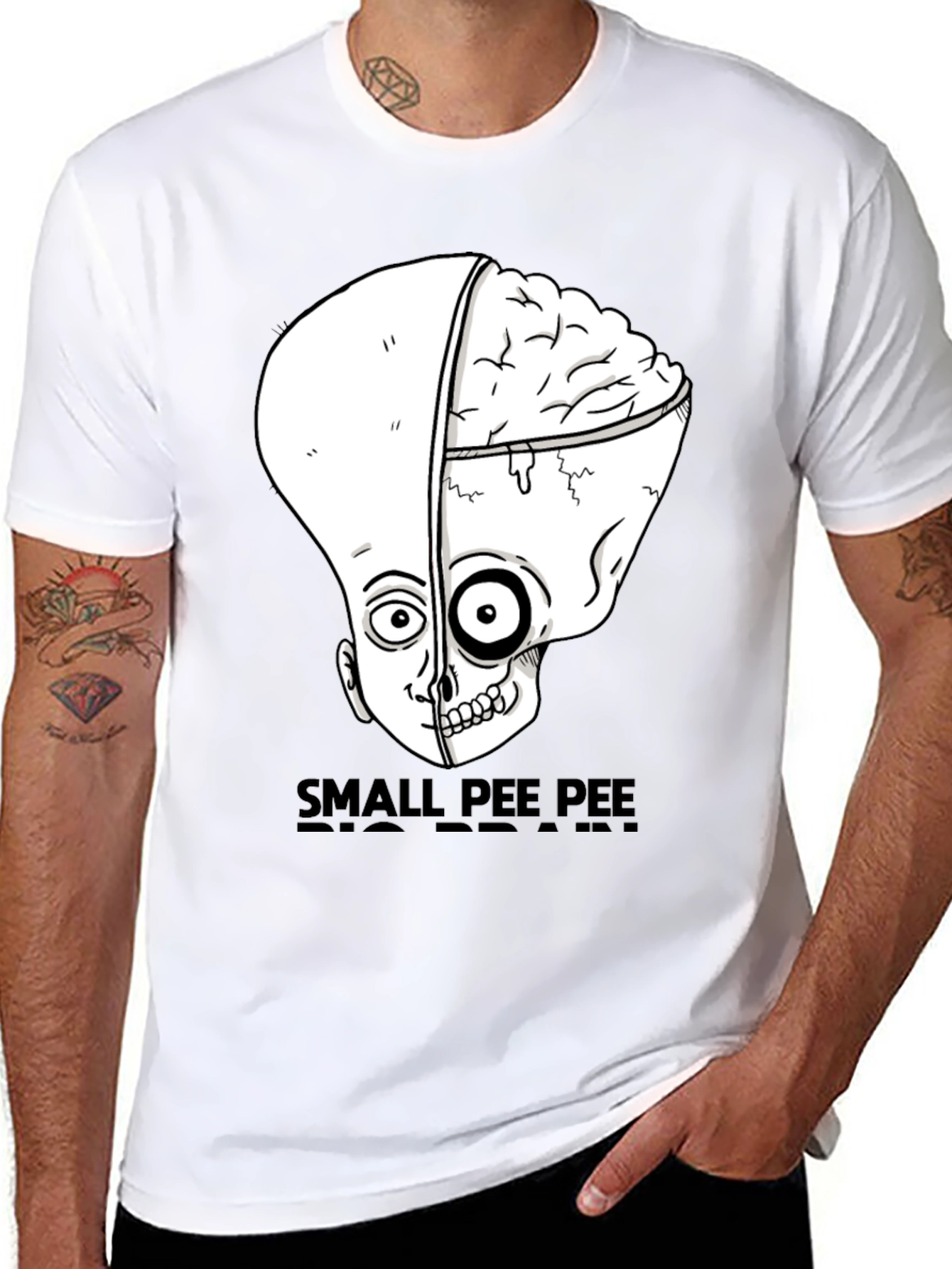 Black Small Pee Pee Big Brain Funny Graphic Tee view 8