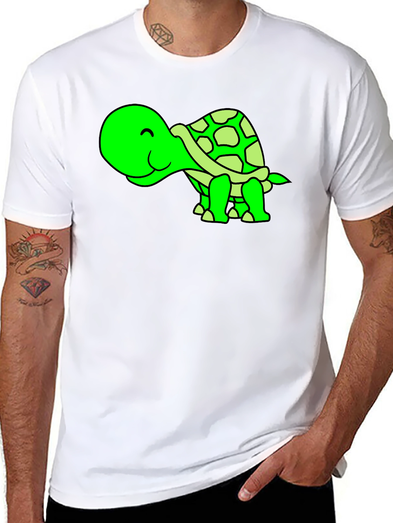 Black Cute Green Turtle Graphic Tee view 8