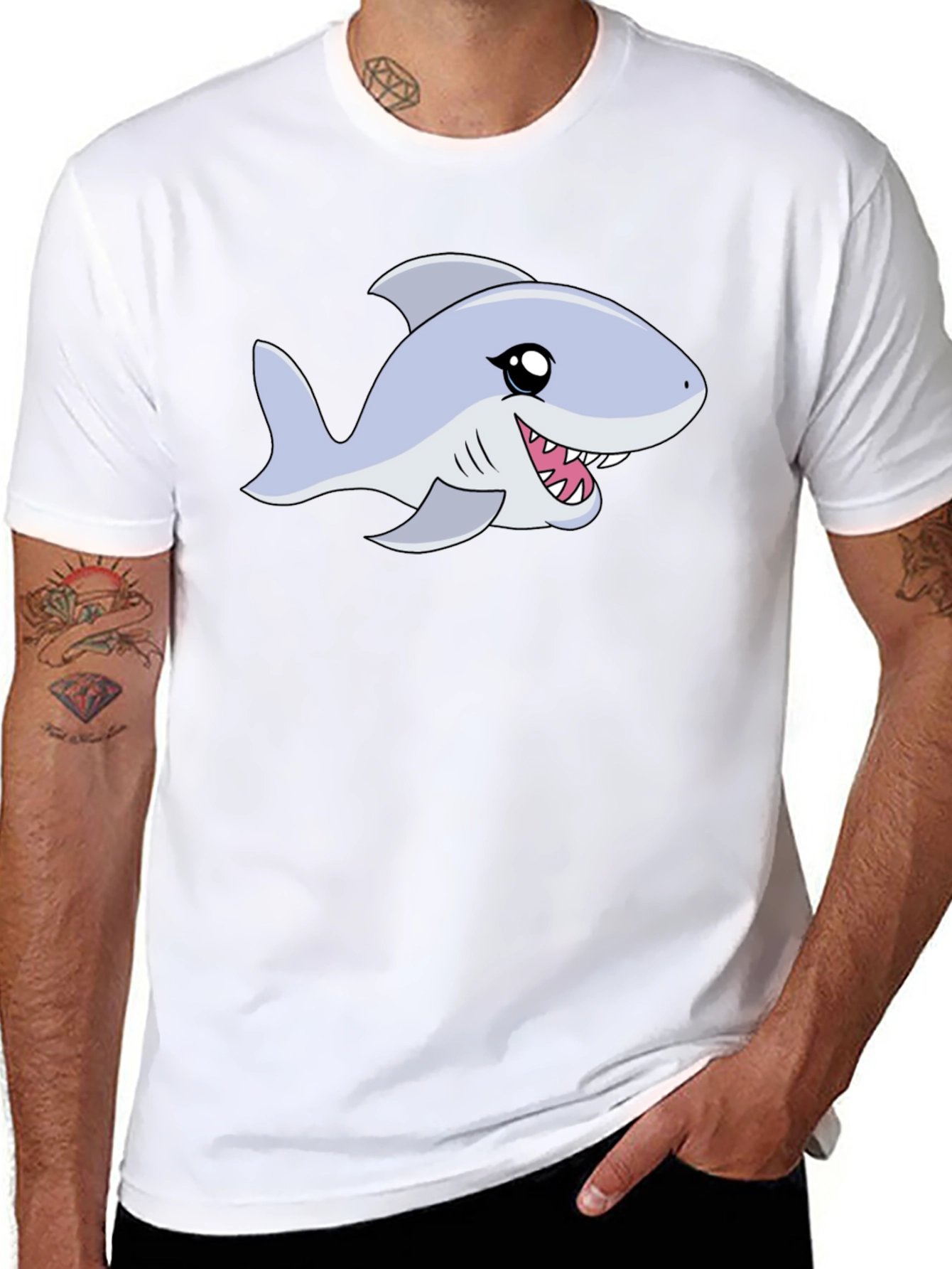 Black Cartoon Shark Graphic Tee - Black Casual Shirt view 8