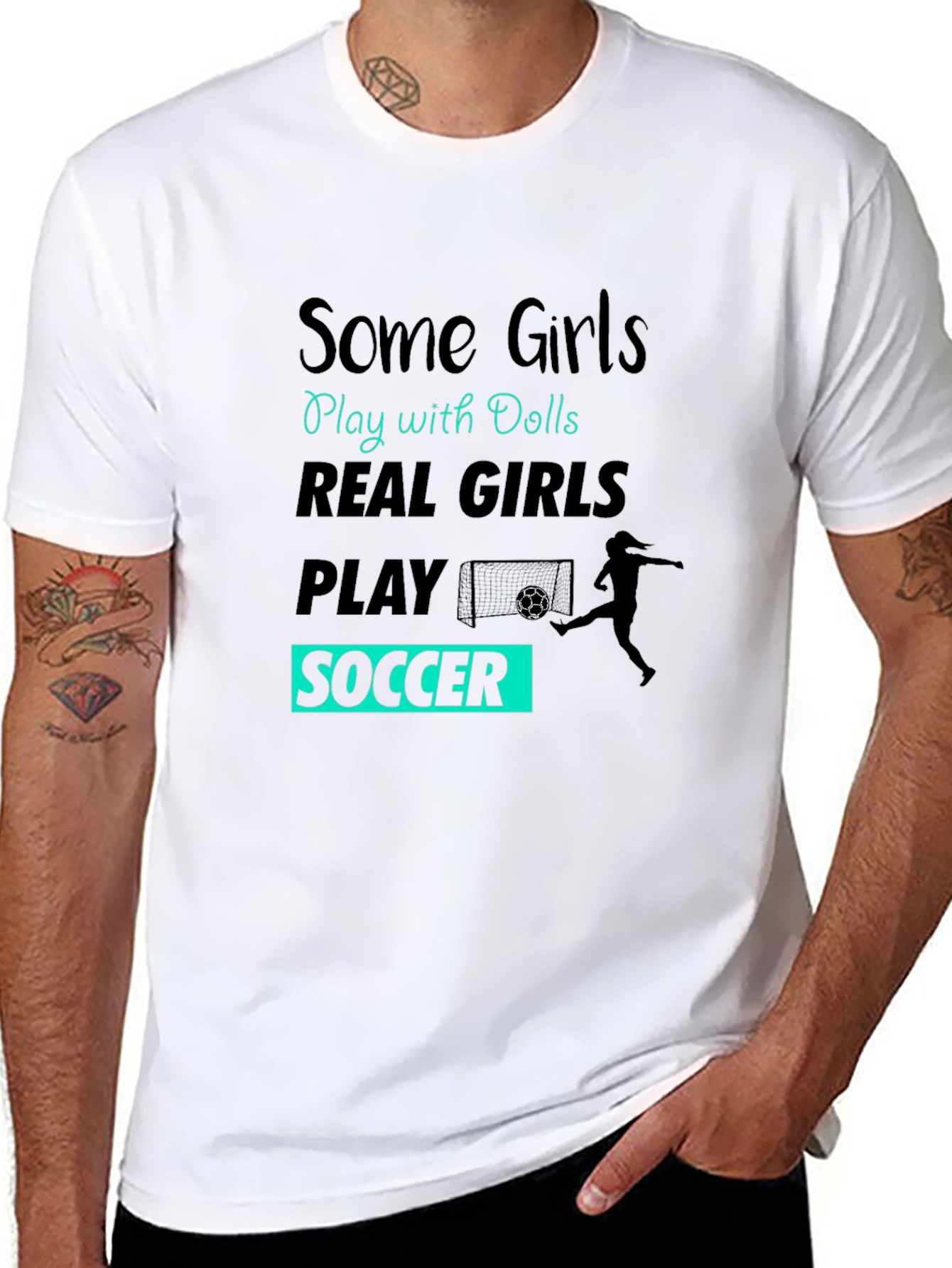 Black Real Girls Play Soccer Graphic T-Shirt view 8
