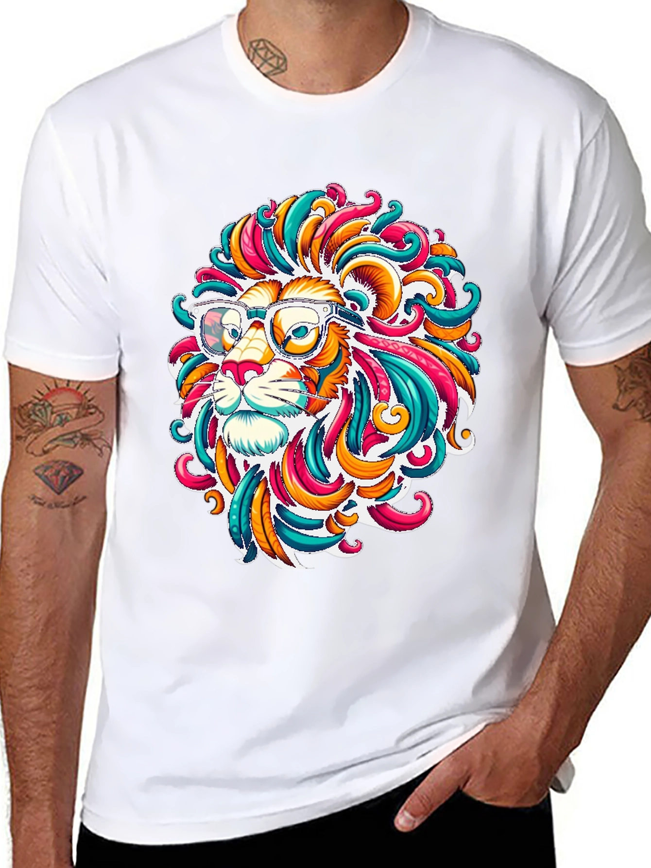 Black Funky Lion Graphic T-Shirt - Men's Black Tee view 8