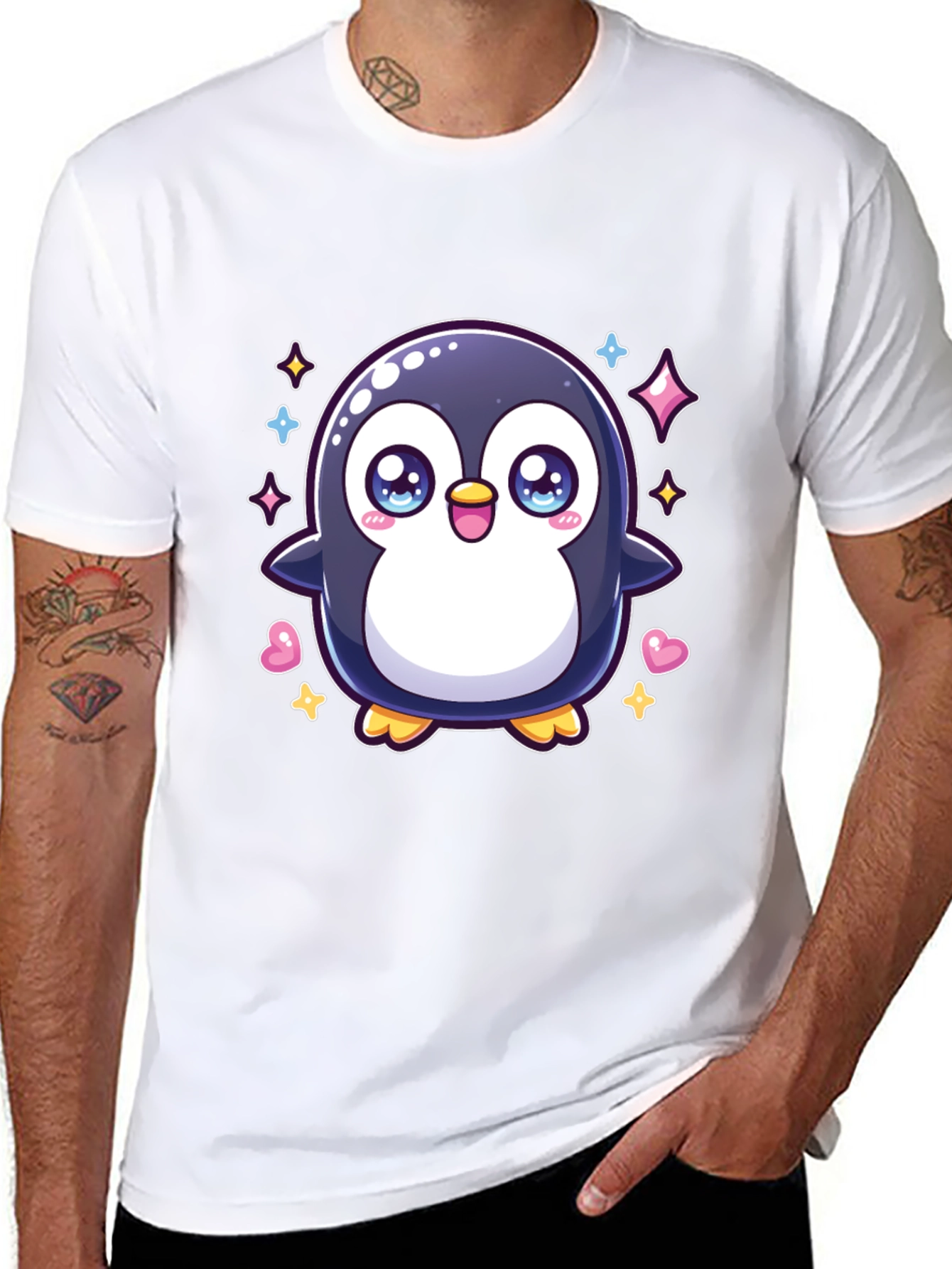Black Cute Penguin Graphic Tee - Black Cotton Shirt view 8