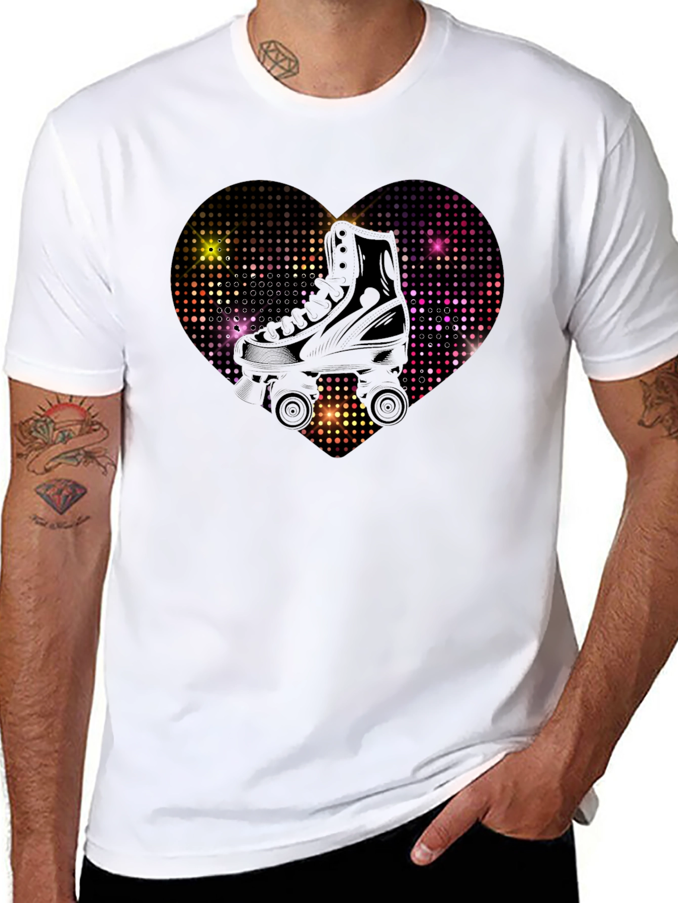 Black Retro Roller Skate Heart Graphic Tee view 8