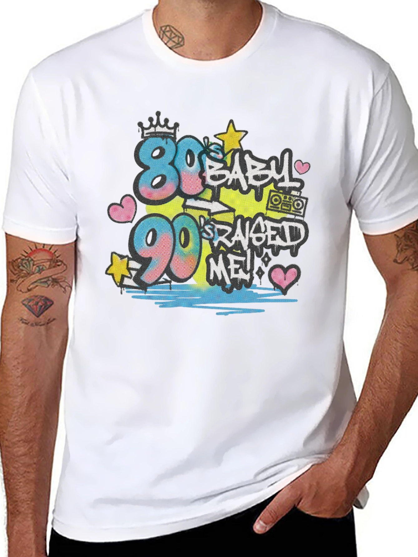 Black 80s Baby 90s Raised Me T-Shirt view 8