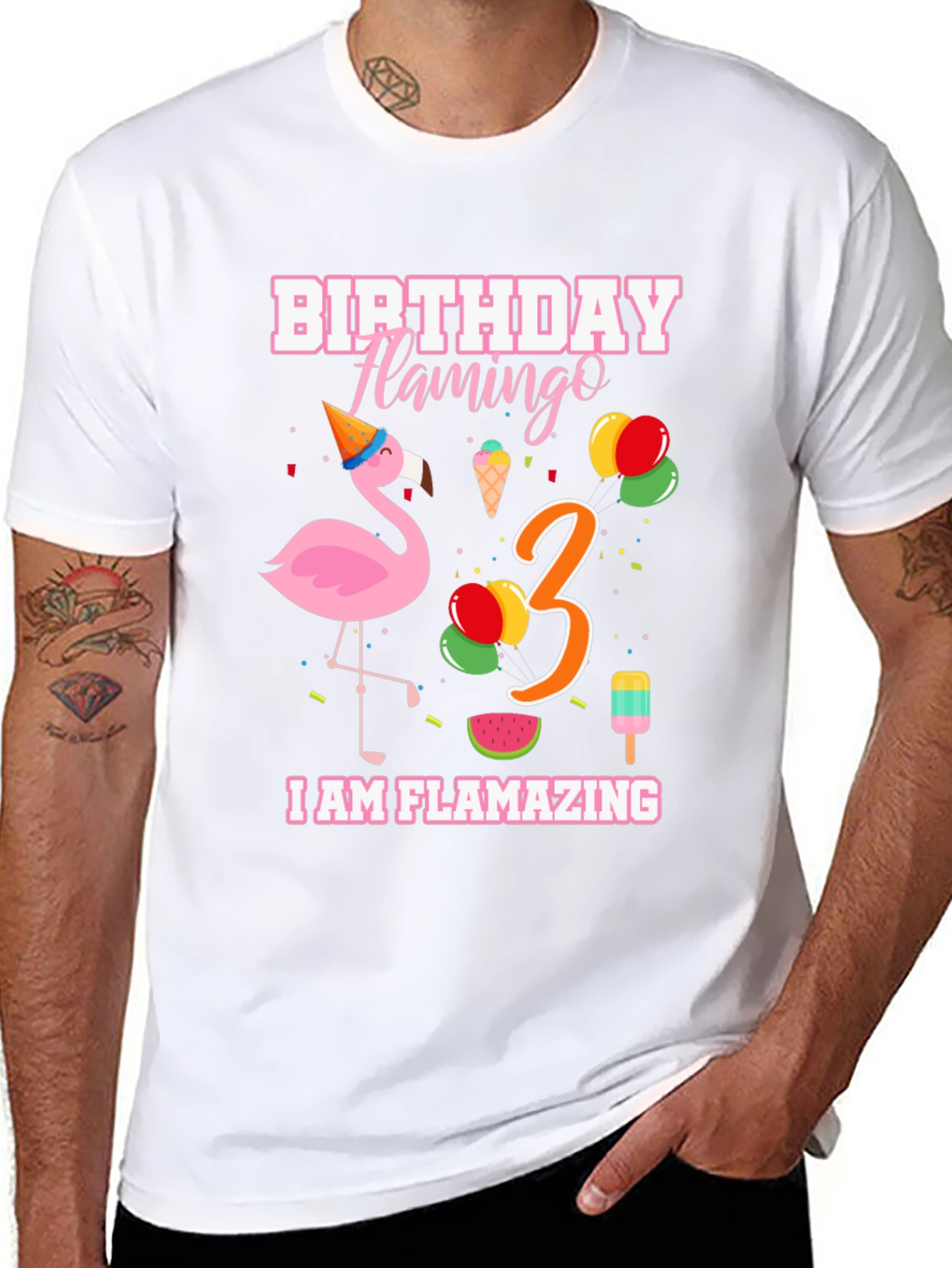 Black Birthday Flamingo Third Birthday T-Shirt view 8