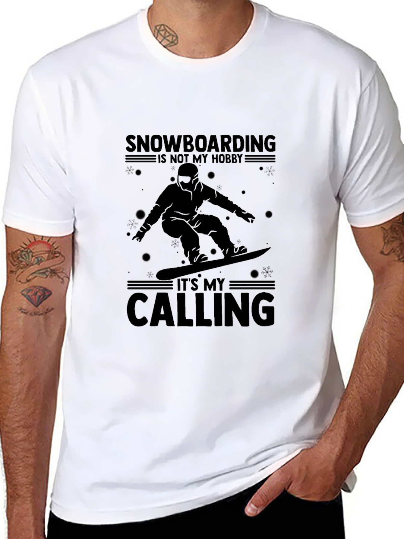 Black Snowboarding Is My Calling Graphic T-Shirt view 8