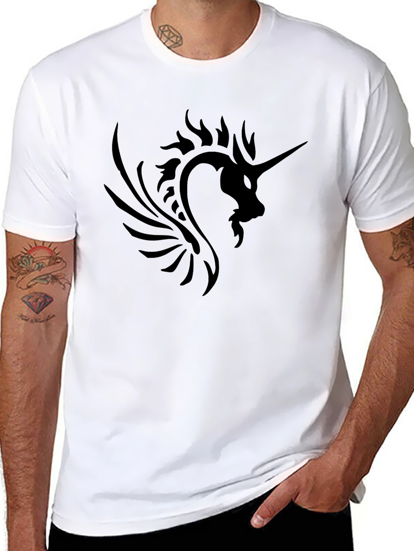 Black Men's Black Unicorn Graphic T-Shirt view 8