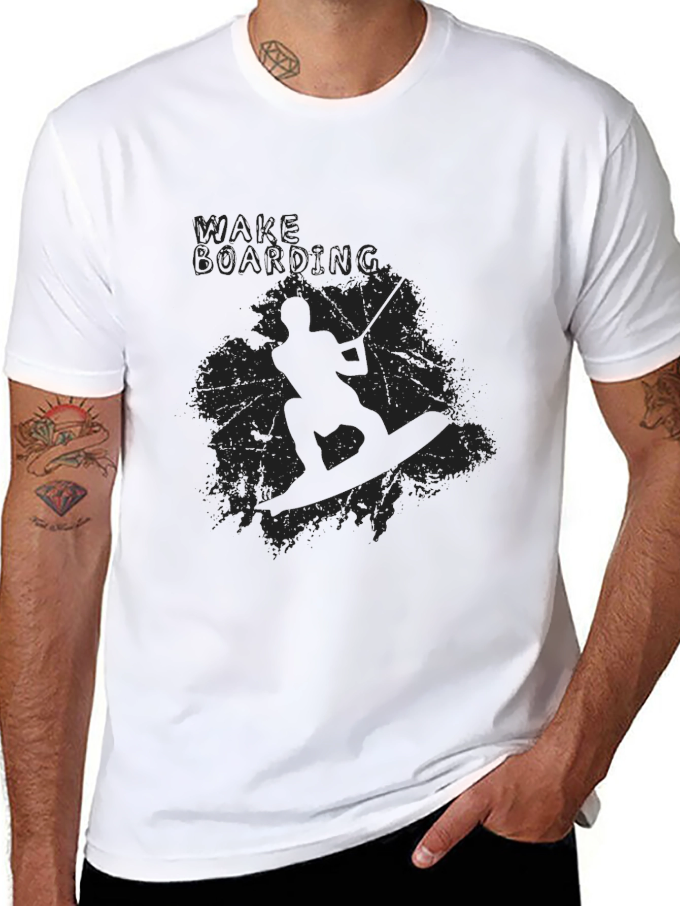Black Wakeboarding Graphic Tee - Black Cotton T-Shirt view 8