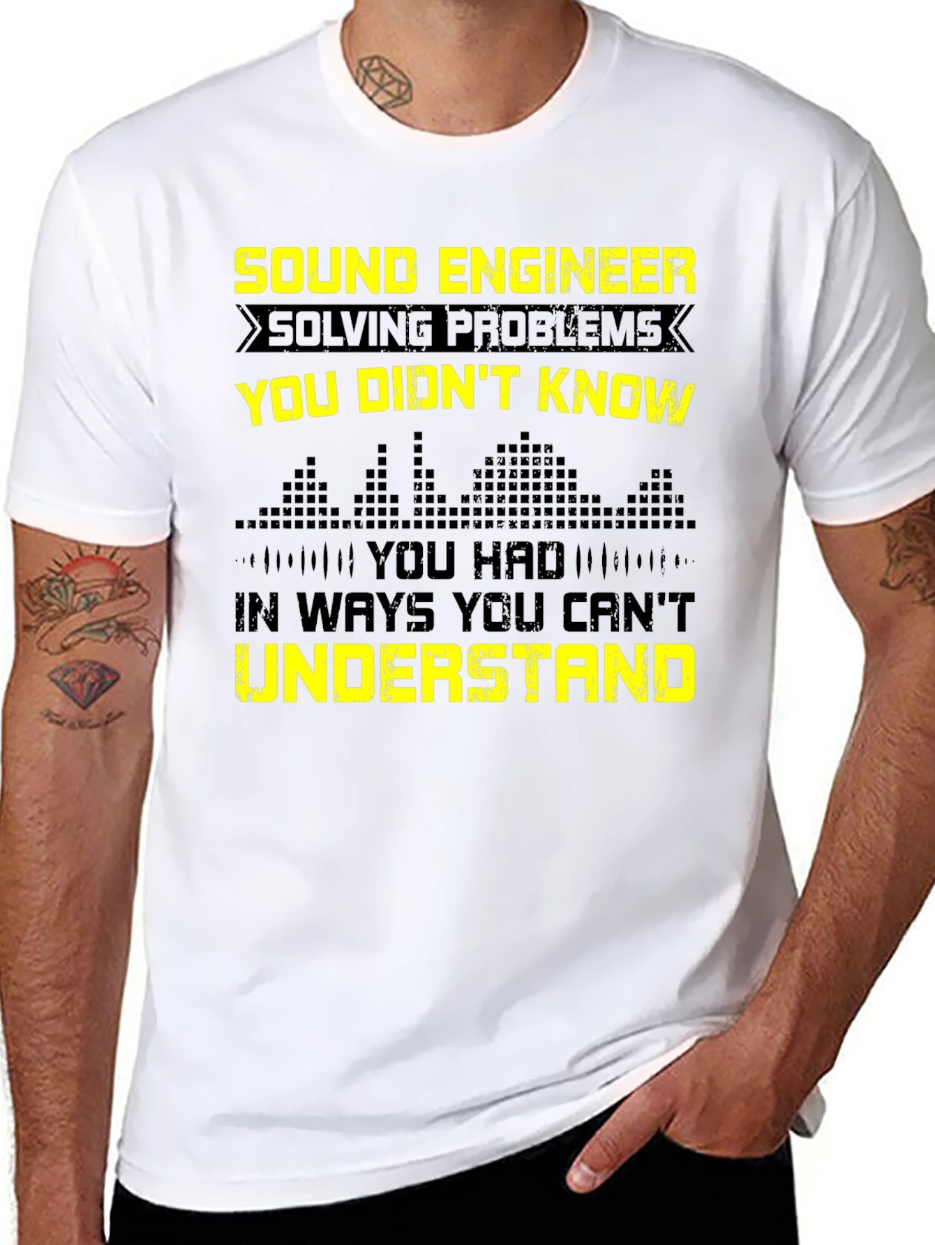 Black Sound Engineer Funny Graphic Tee - Black view 8