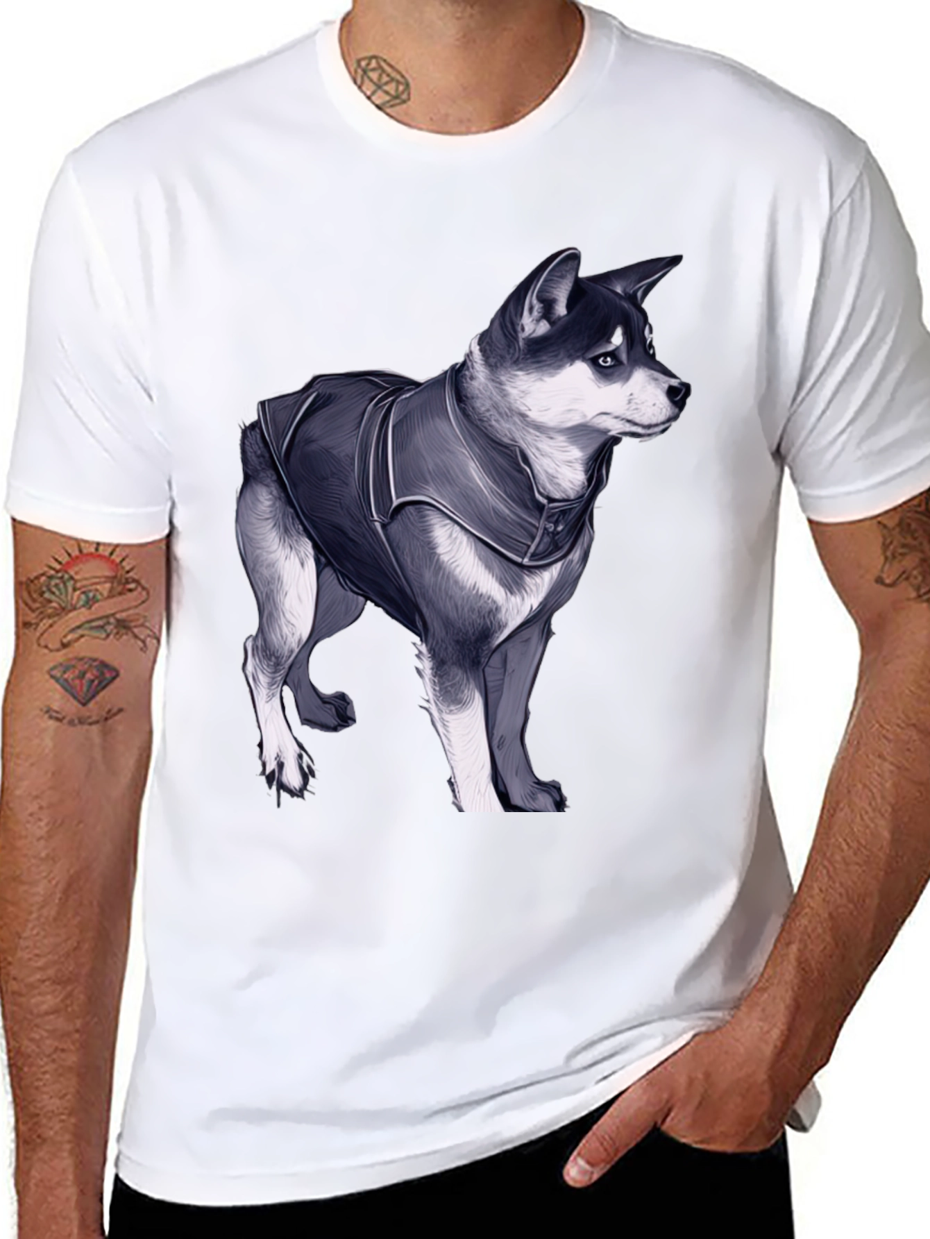 Black Dog in Jacket Graphic Tee - Black Casual T-Shirt view 8