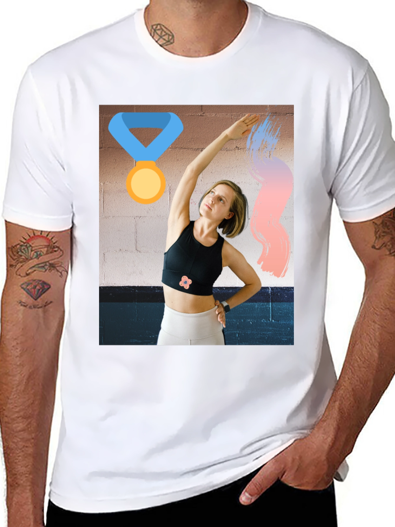 Black Graphic Tee with Athletic Woman Design view 8
