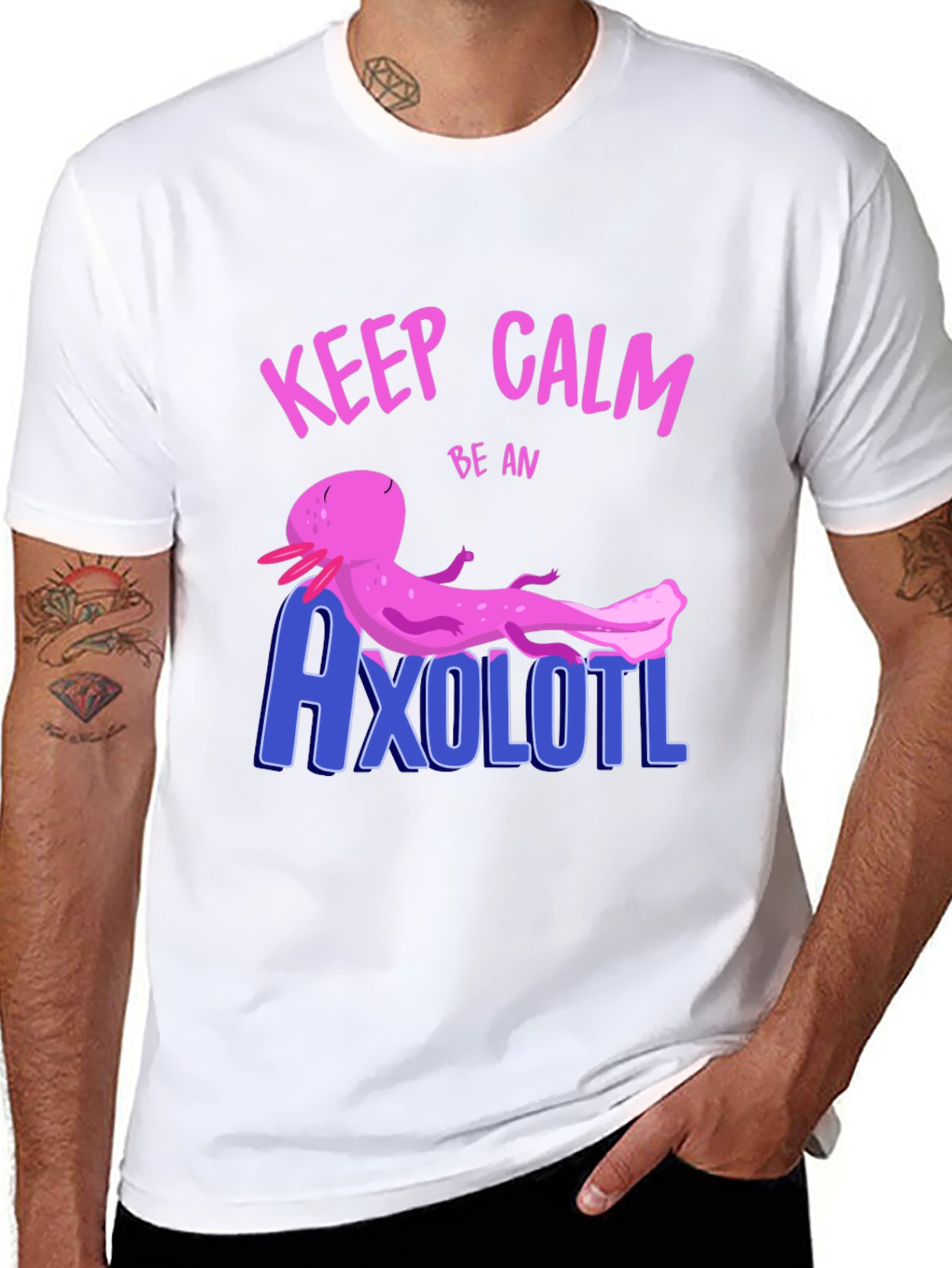 Black Keep Calm Be An Axolotl Graphic T-Shirt view 8
