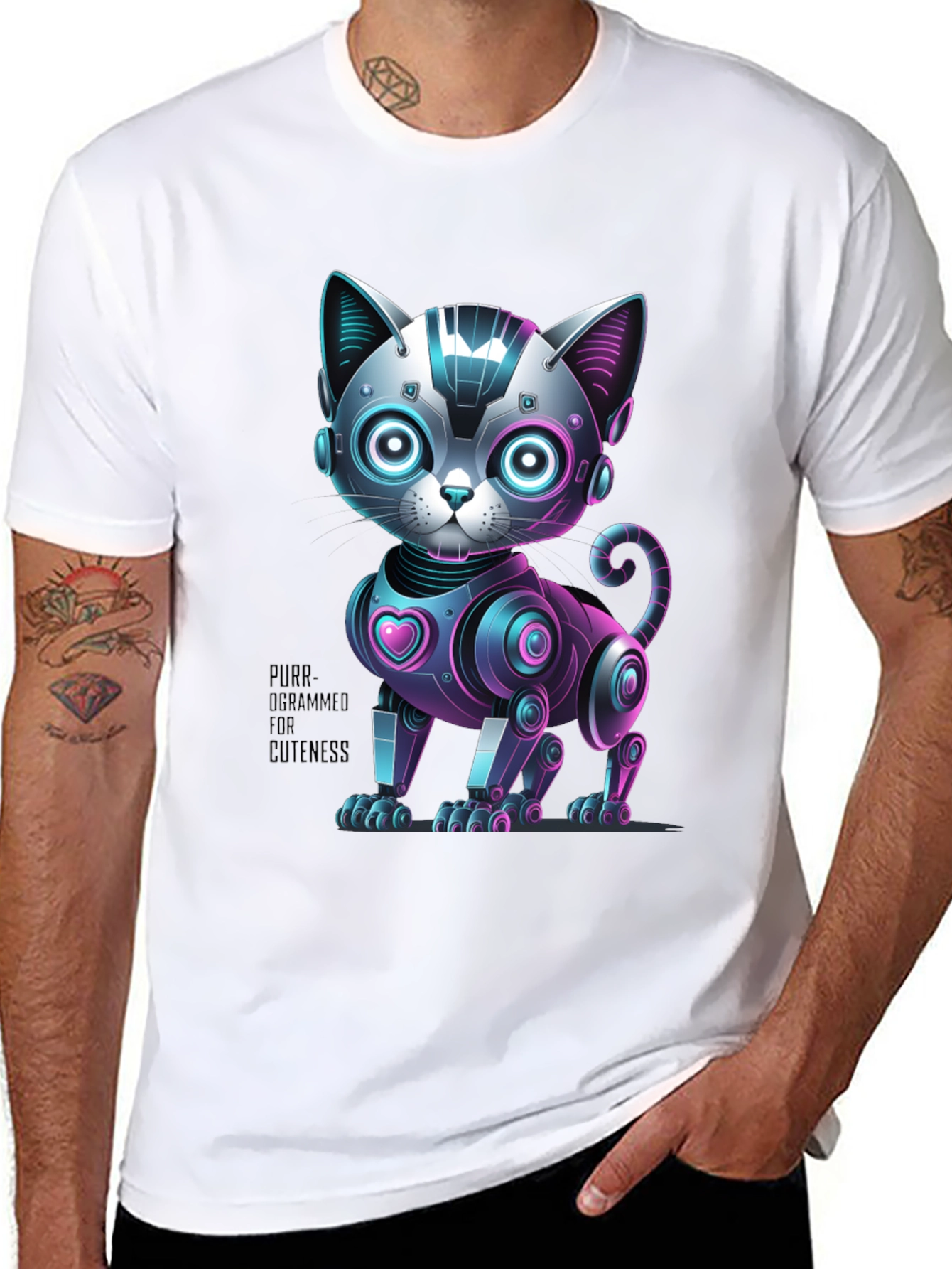 Black Robo Cat T-Shirt - Purr-ogrammer for Cuteness view 8