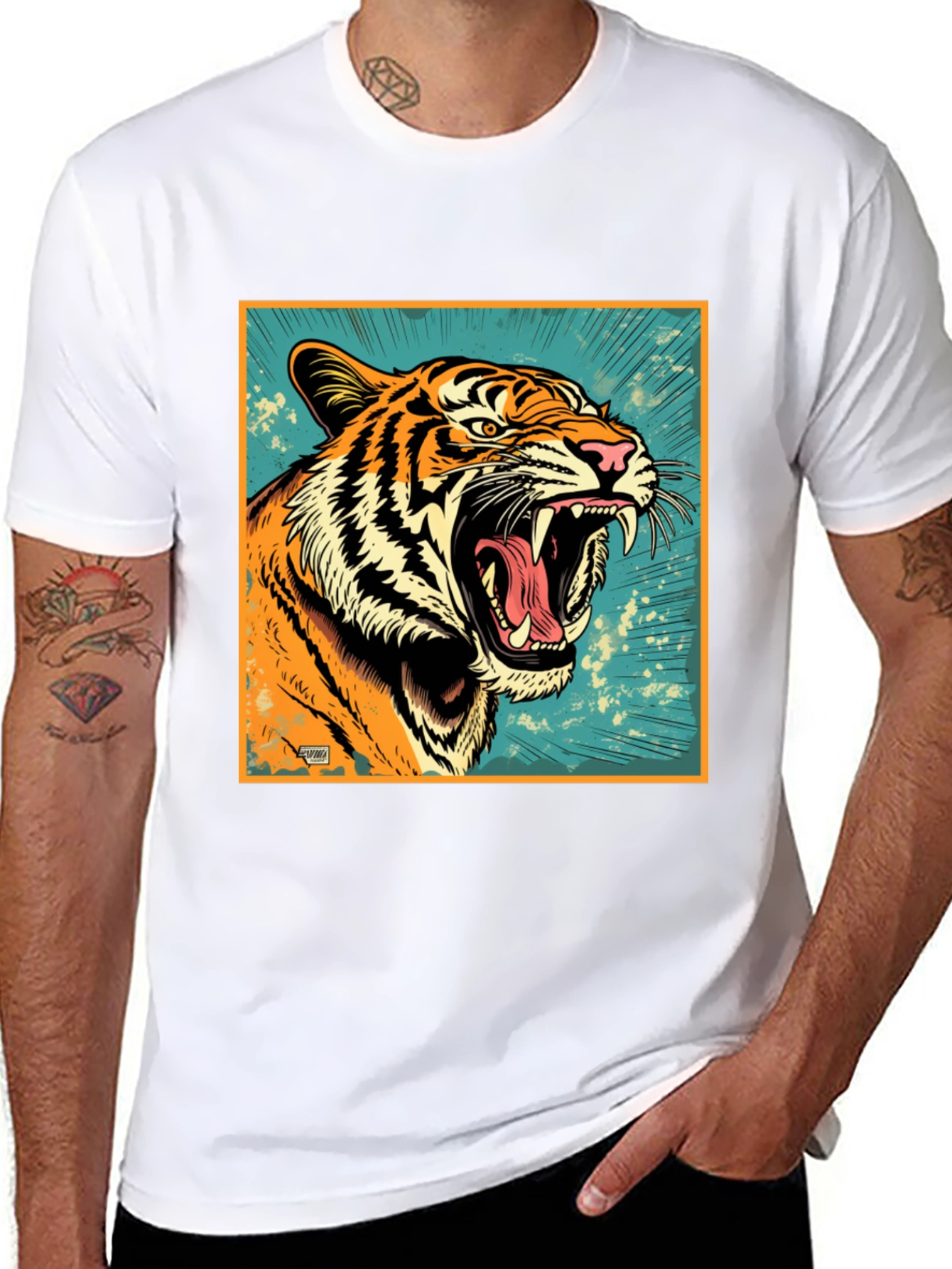 Black Roaring Tiger Graphic Tee - Bold Black T-Shirt view 8