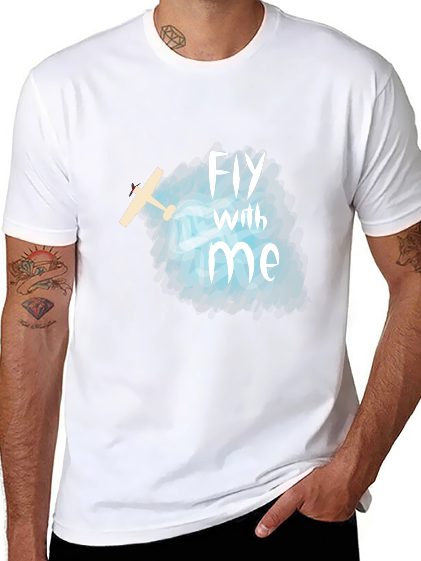 Black Fly With Me T-Shirt - Airplane Graphic Tee view 8