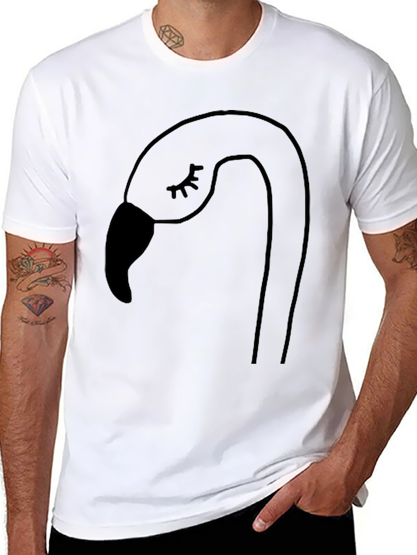 Black Minimalist Flamingo Tee - Black Cotton Blend view 8