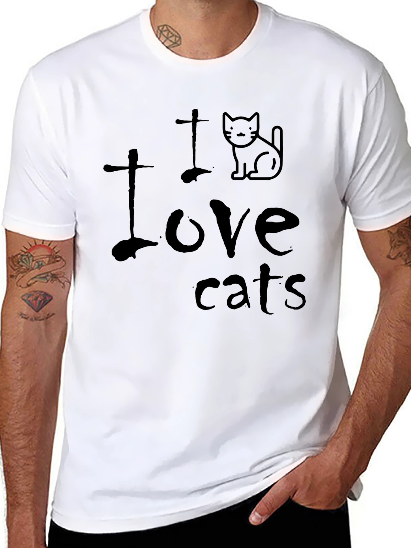 Black I Love Cats Graphic T-Shirt - Soft Cotton Blend, Casual Wear view 8