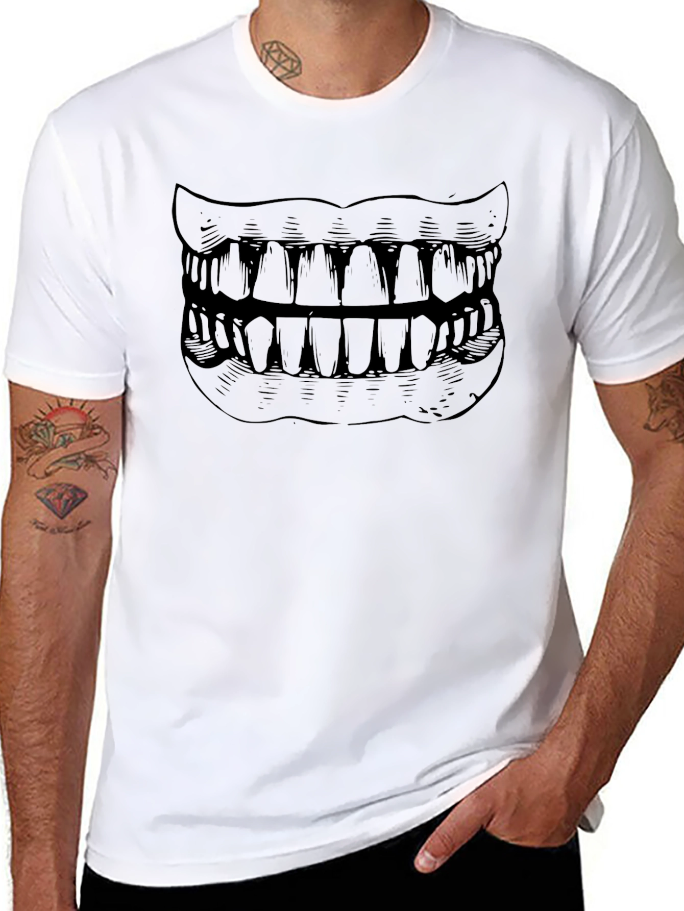 Black Creepy Grin Graphic Tee - Black Humor Shirt view 8