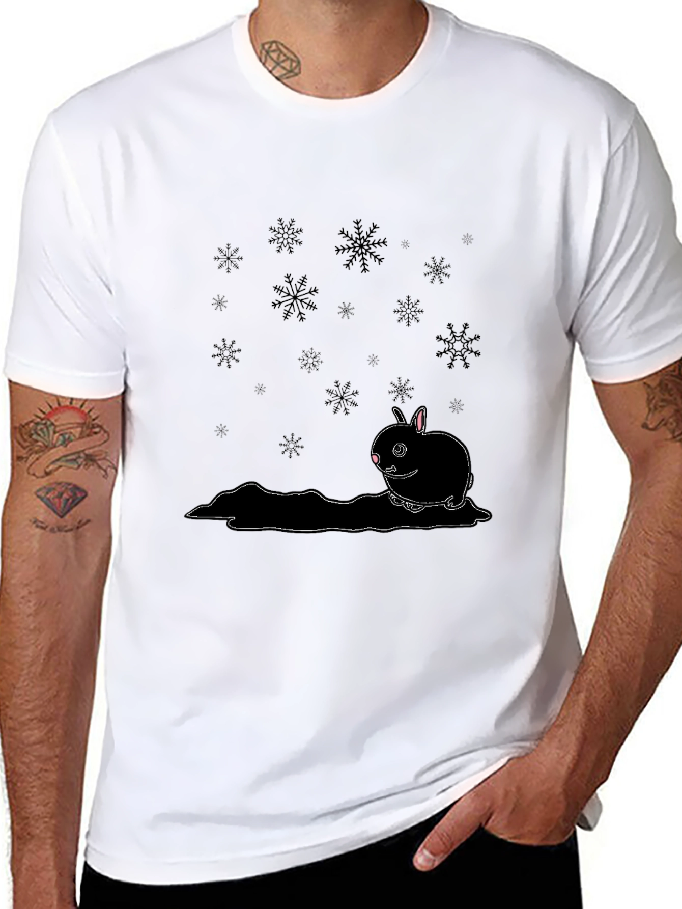 Black Winter Rabbit Graphic Tee - Black Cotton Blend view 8