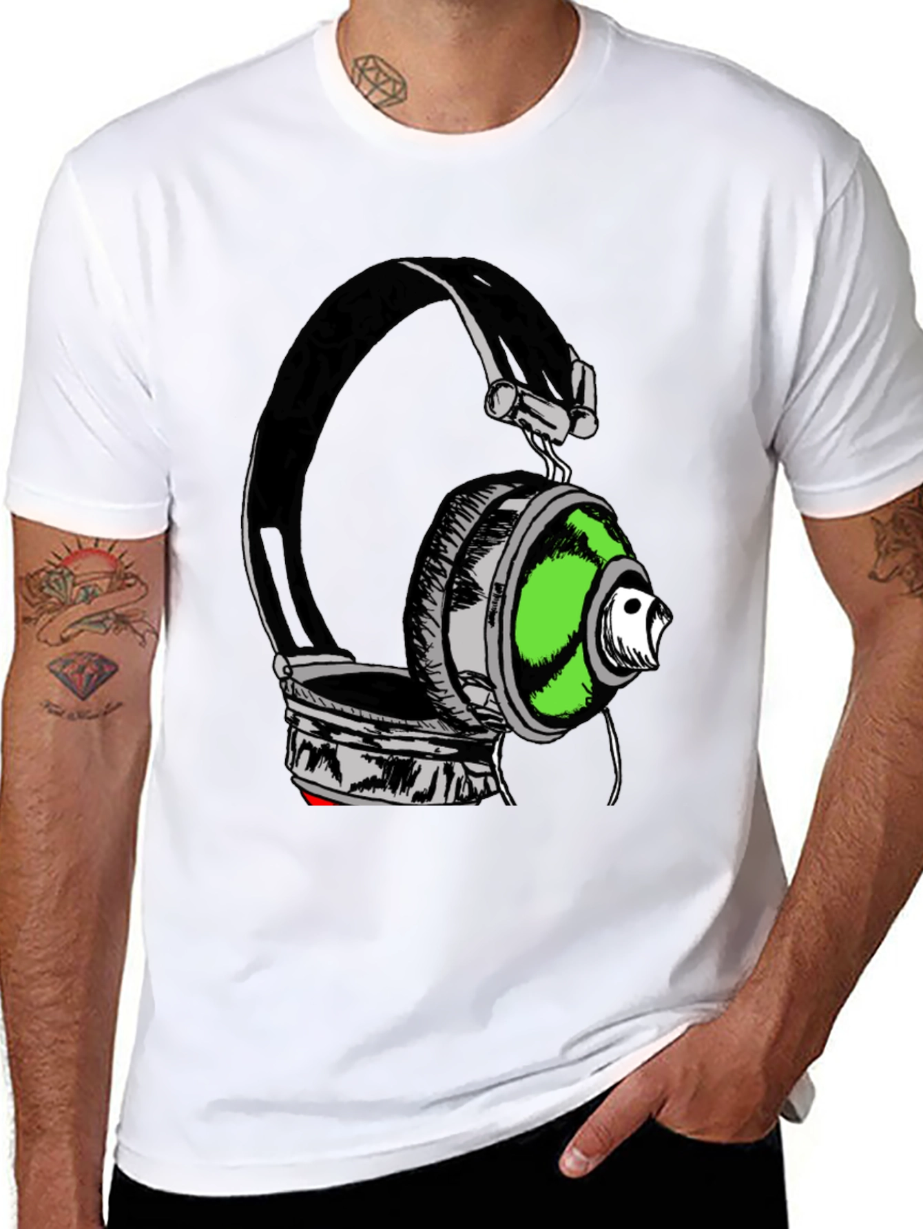 Black Headphones Graphic Print T-Shirt - Black view 8