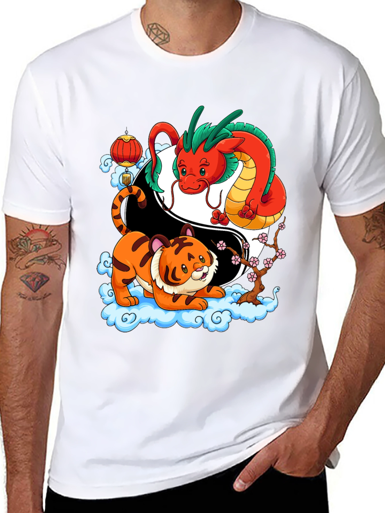 Black Year of the Dragon & Tiger Yin Yang T-Shirt view 8