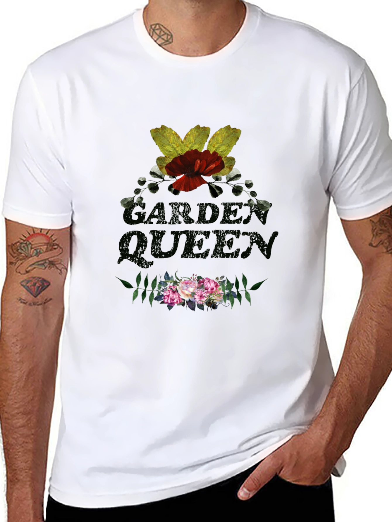 Black Garden Queen Floral T-Shirt - Black Cotton Tee view 8