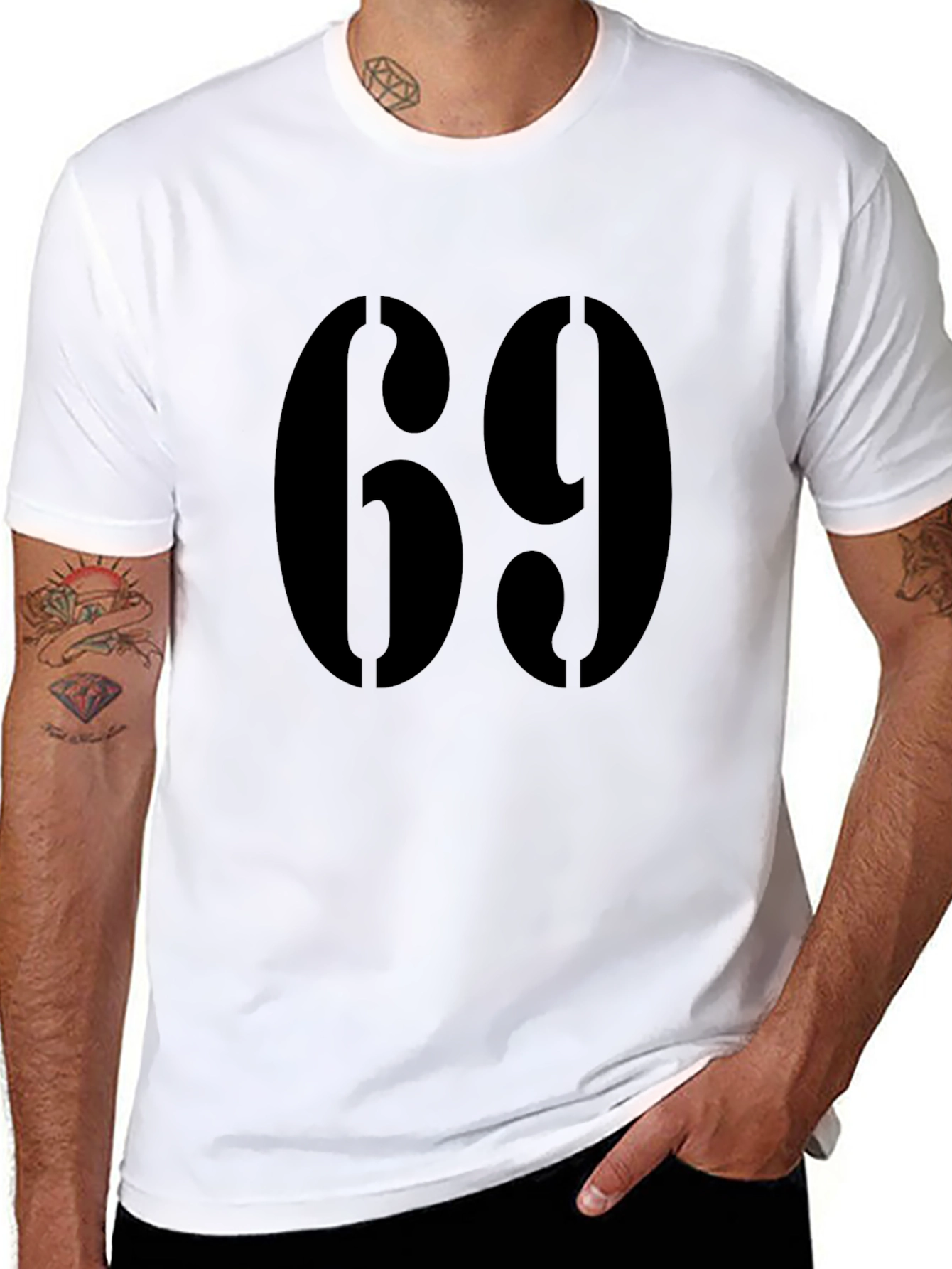 Black Bold Number 69 Graphic Tee - Black Cotton Blend view 8