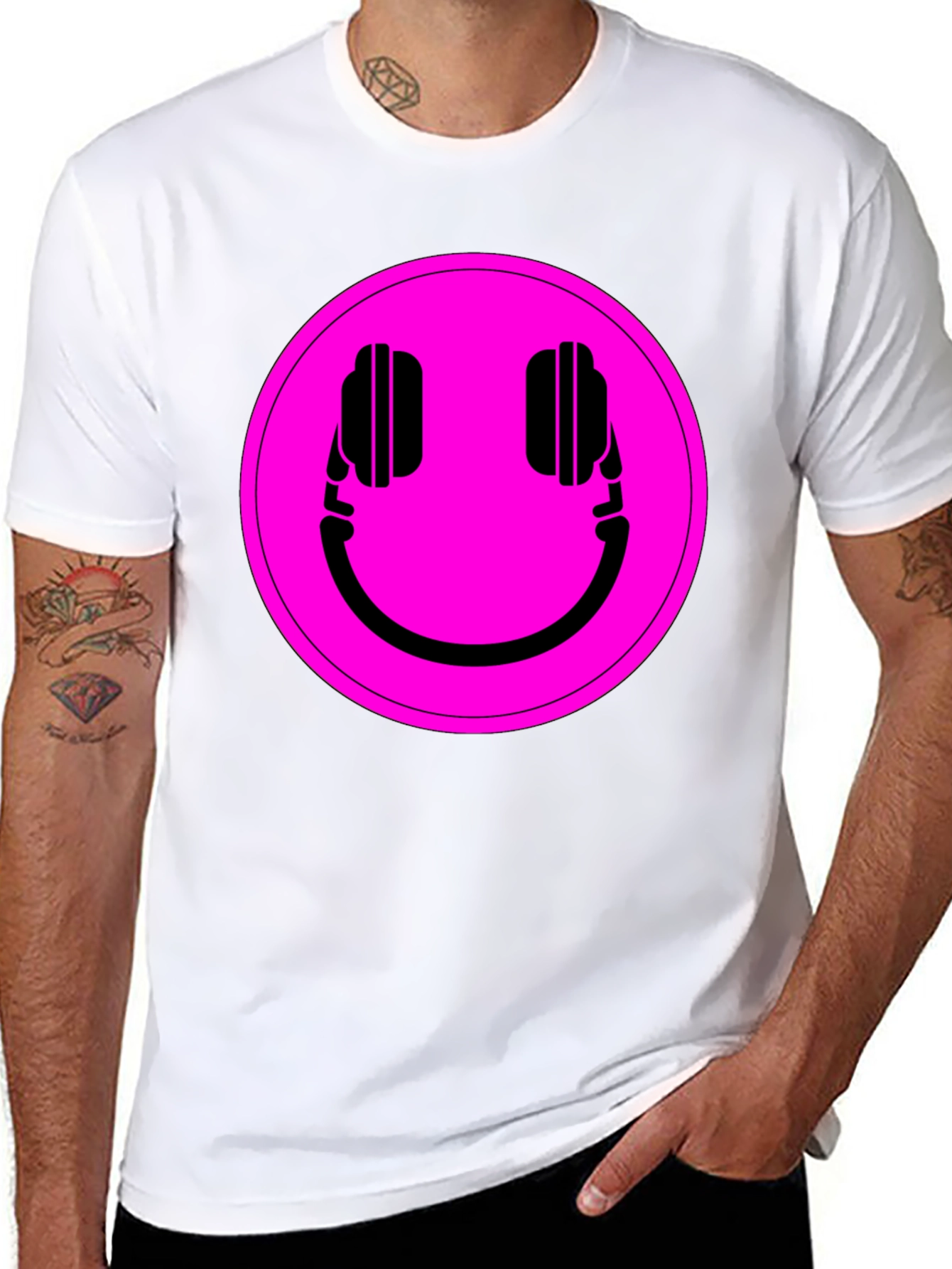 Black Headphone Smiley Graphic Tee - Black view 8